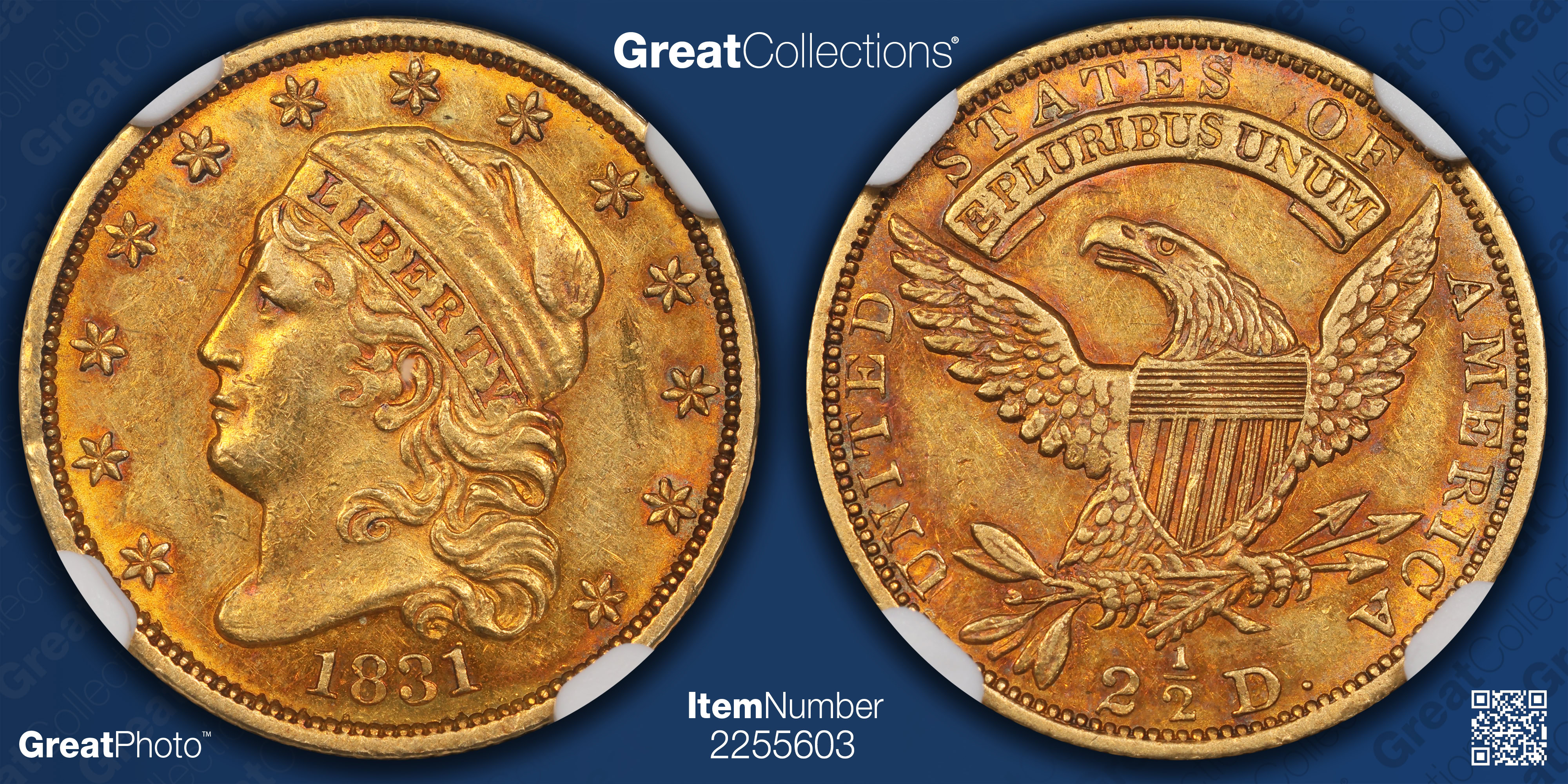 1831 Capped Head Gold Quarter Eagle BD-1 NGC AU-55 (Item 2255603