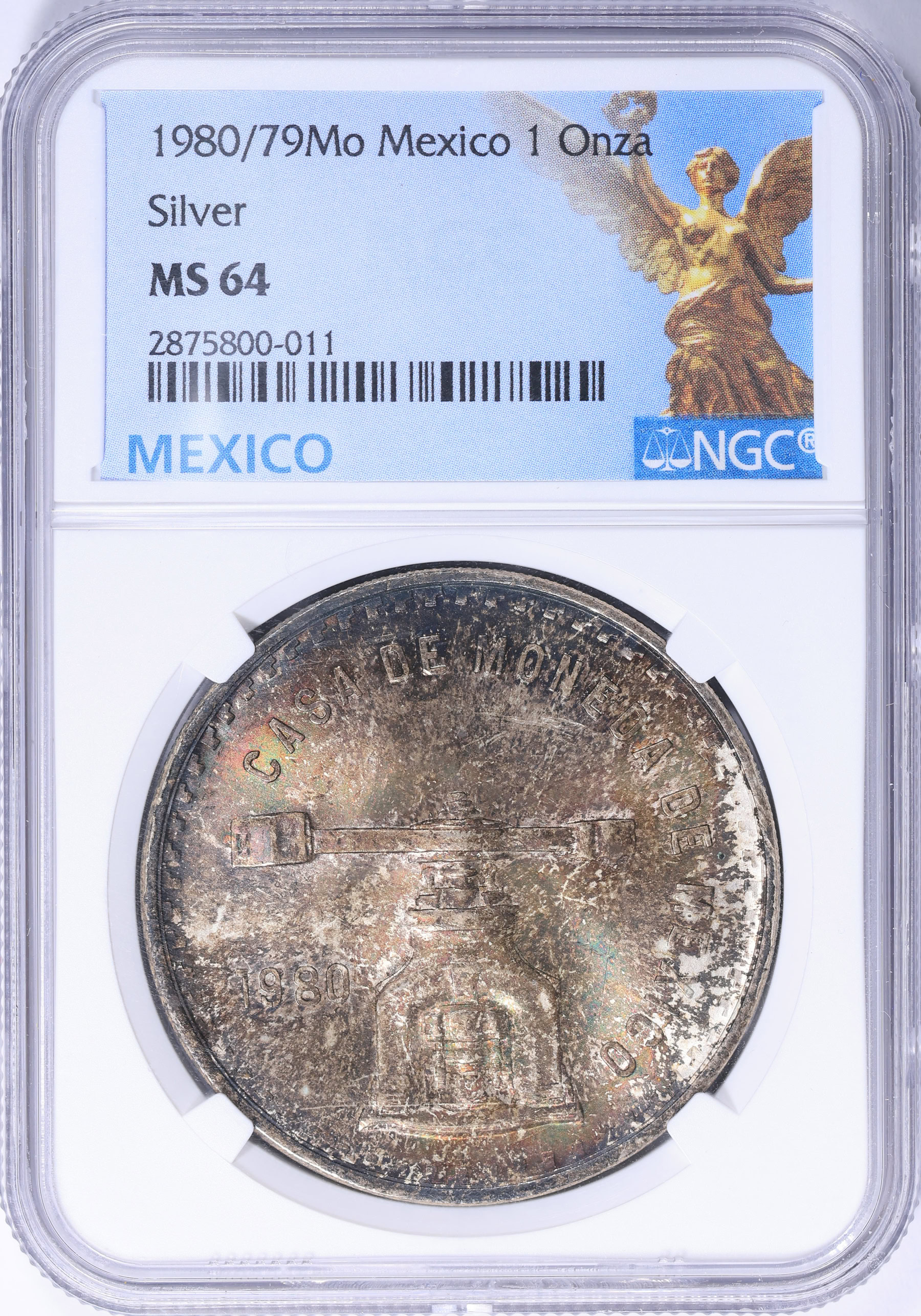 Mexico 1980/79-Mo Silver Onza KM-M49b.5 NGC MS-64 (Toned) (Item