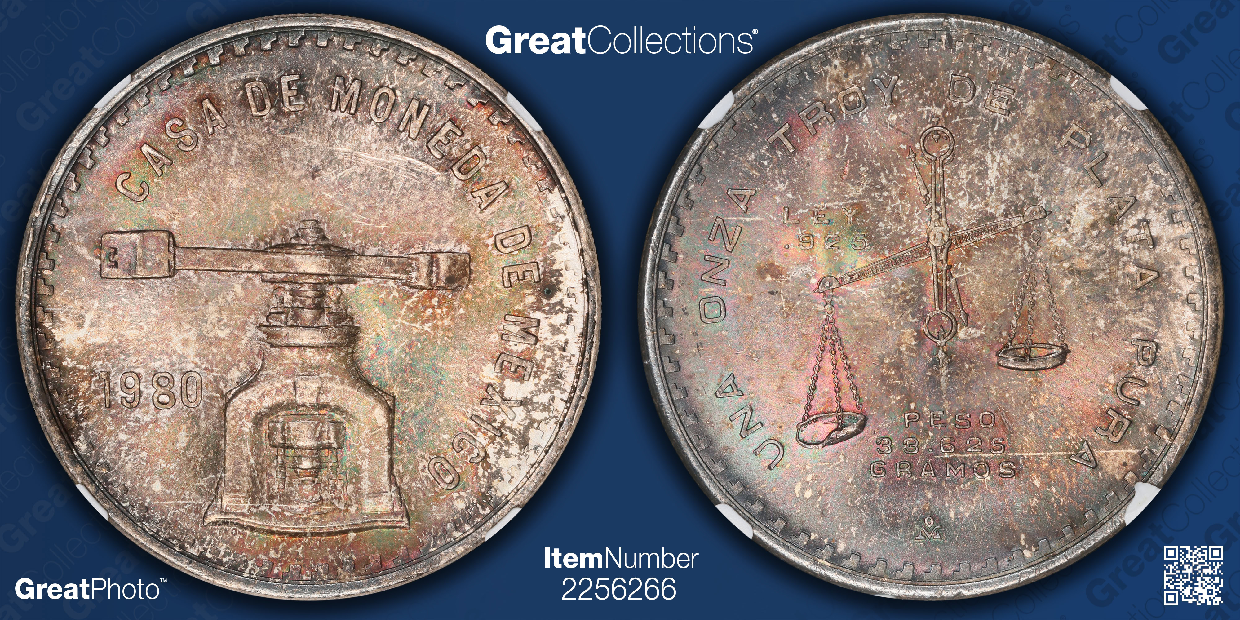 Mexico 1980/79-Mo Silver Onza KM-M49b.5 NGC MS-64 (Toned) (Item