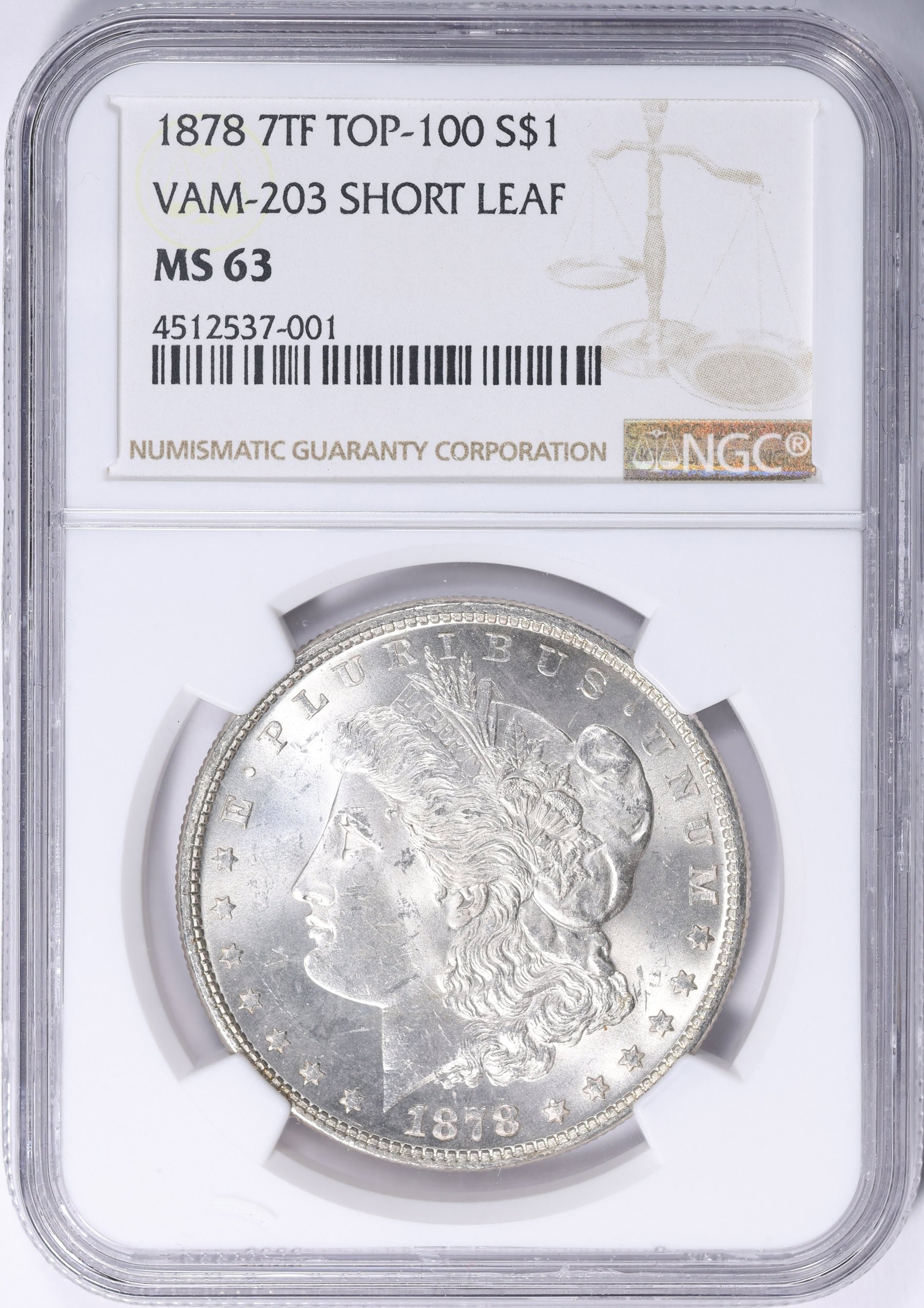 1878 7TF Morgan Silver Dollar Short Leaf VAM-203 *Top 100* NGC MS