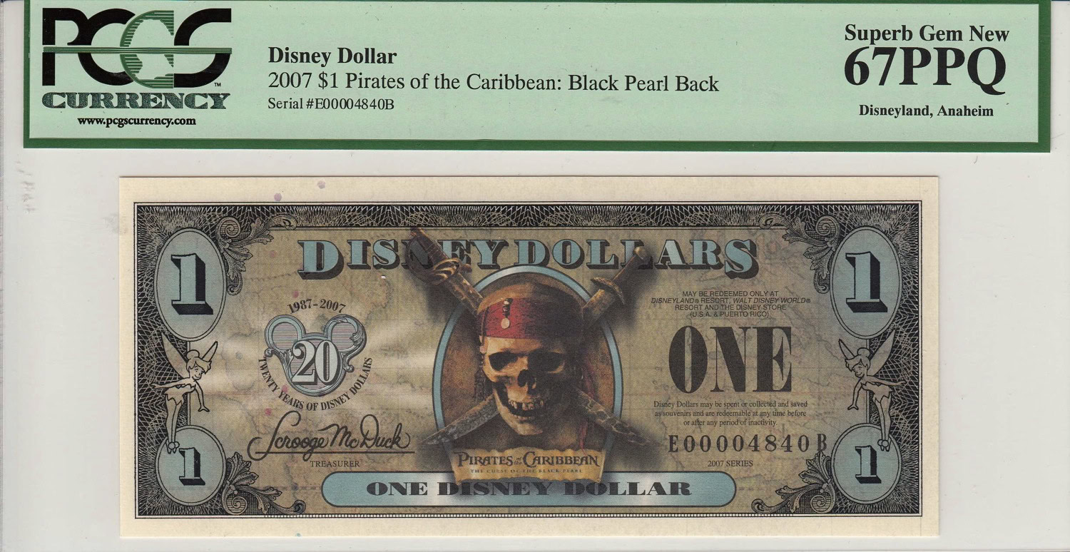 Disney Dollar 2007 $1 Pirates of the Caribbean: Black Pearl Back