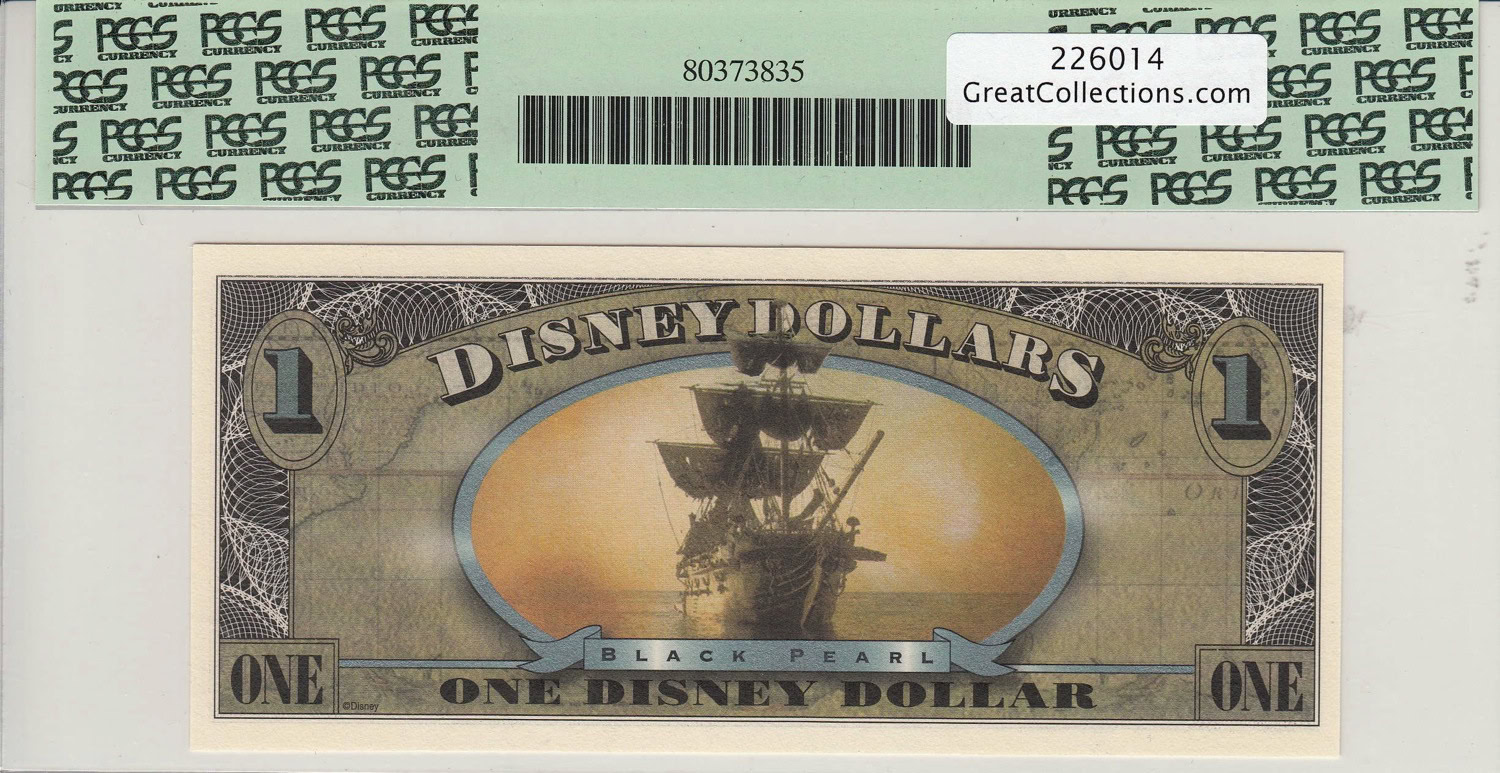 【希少】 Disney Dollar パイレーツ・オブ・カリビアン 1ドル札 Disney Dollar 2007 $1 Pirates of the Caribbean: Black Pearl Back