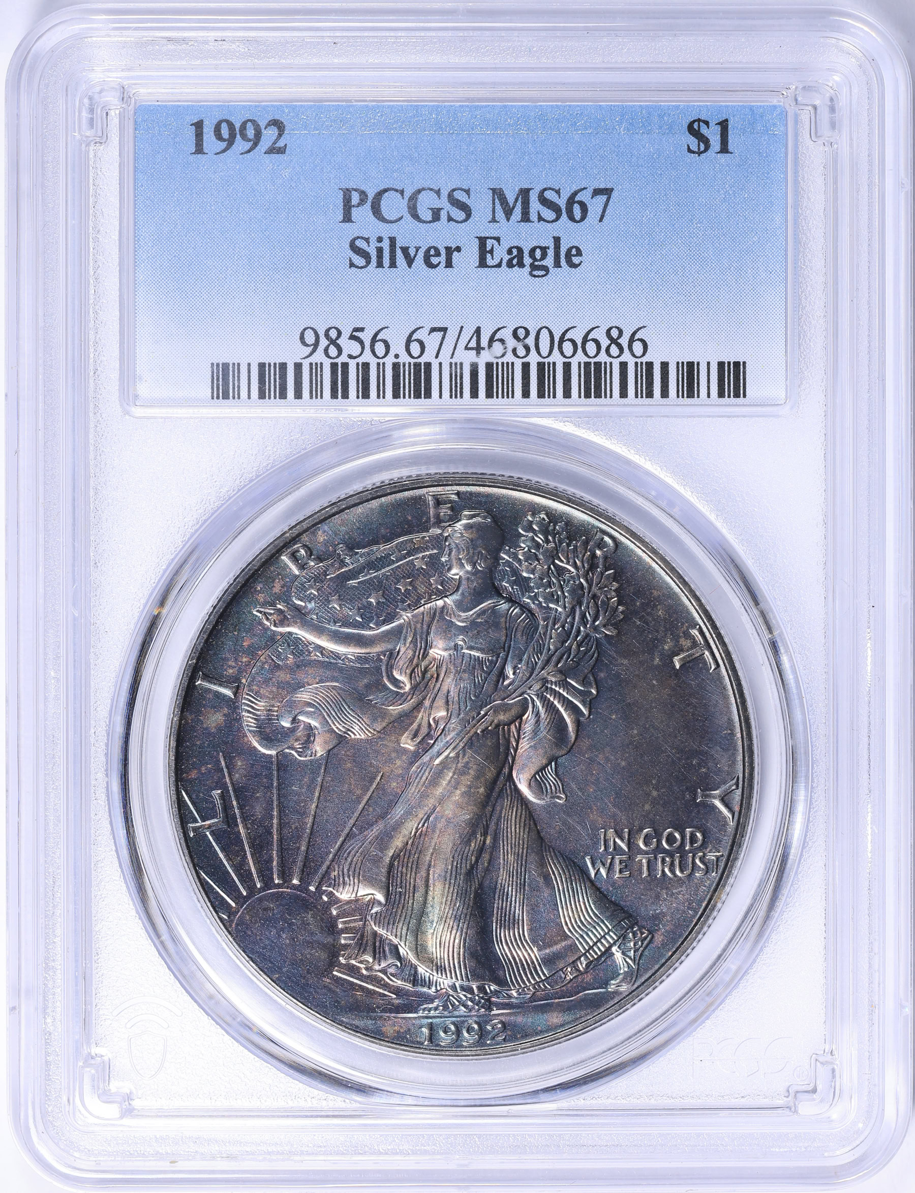 コレクション PCGS MS67 1992 $1 Silver Eagle PCGS MS-67 (Toned) (Item 2262212