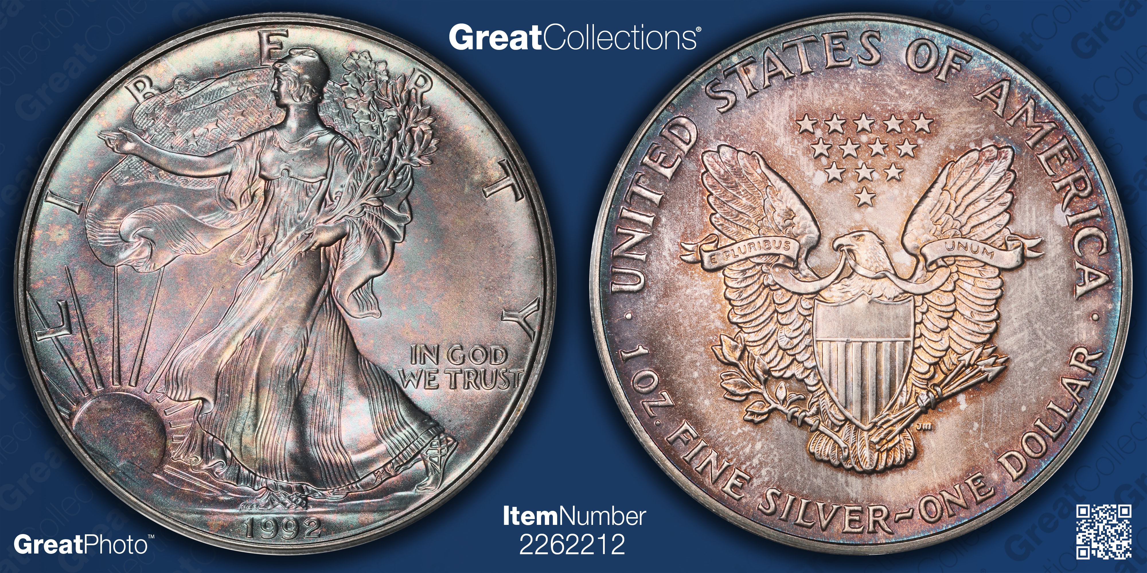 1992 $1 Silver Eagle PCGS MS-67 (Toned) (Item 2262212