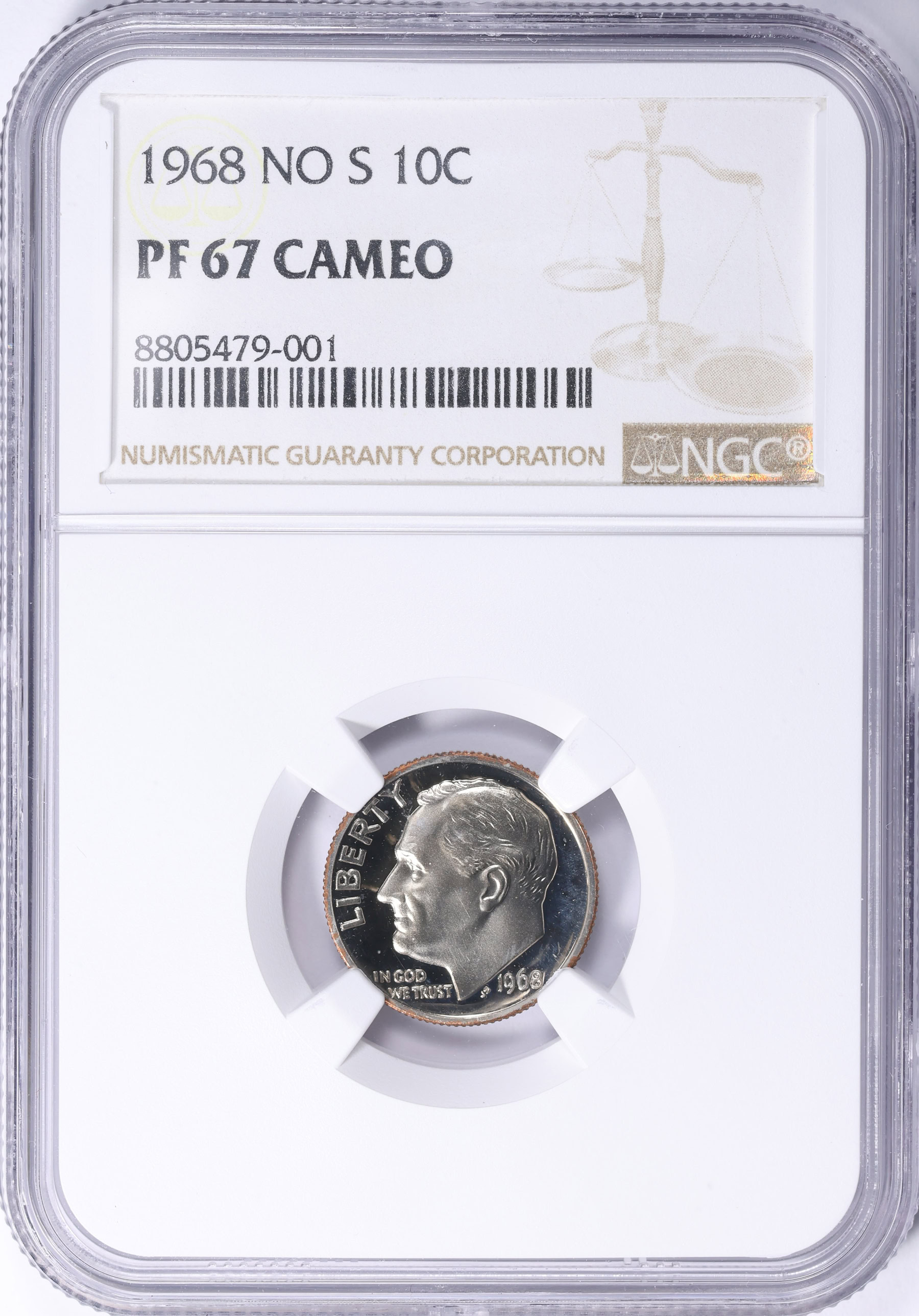 1968 Roosevelt Dime No S NGC Proof-67 CAMEO (Item 2262423