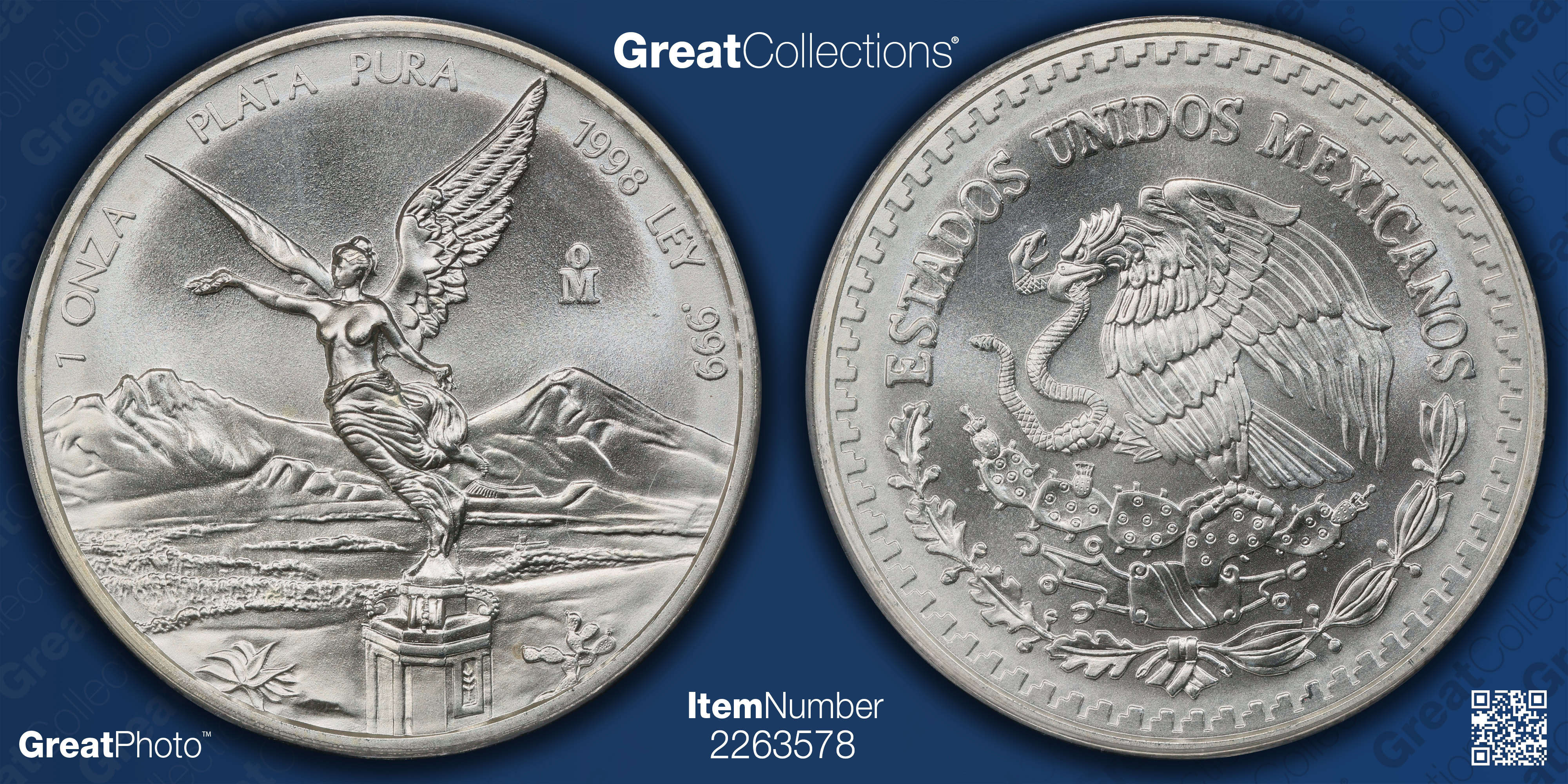 Mexico 1998-Mo Silver Onza Libertad KM-613 PCGS MS-68 (Item