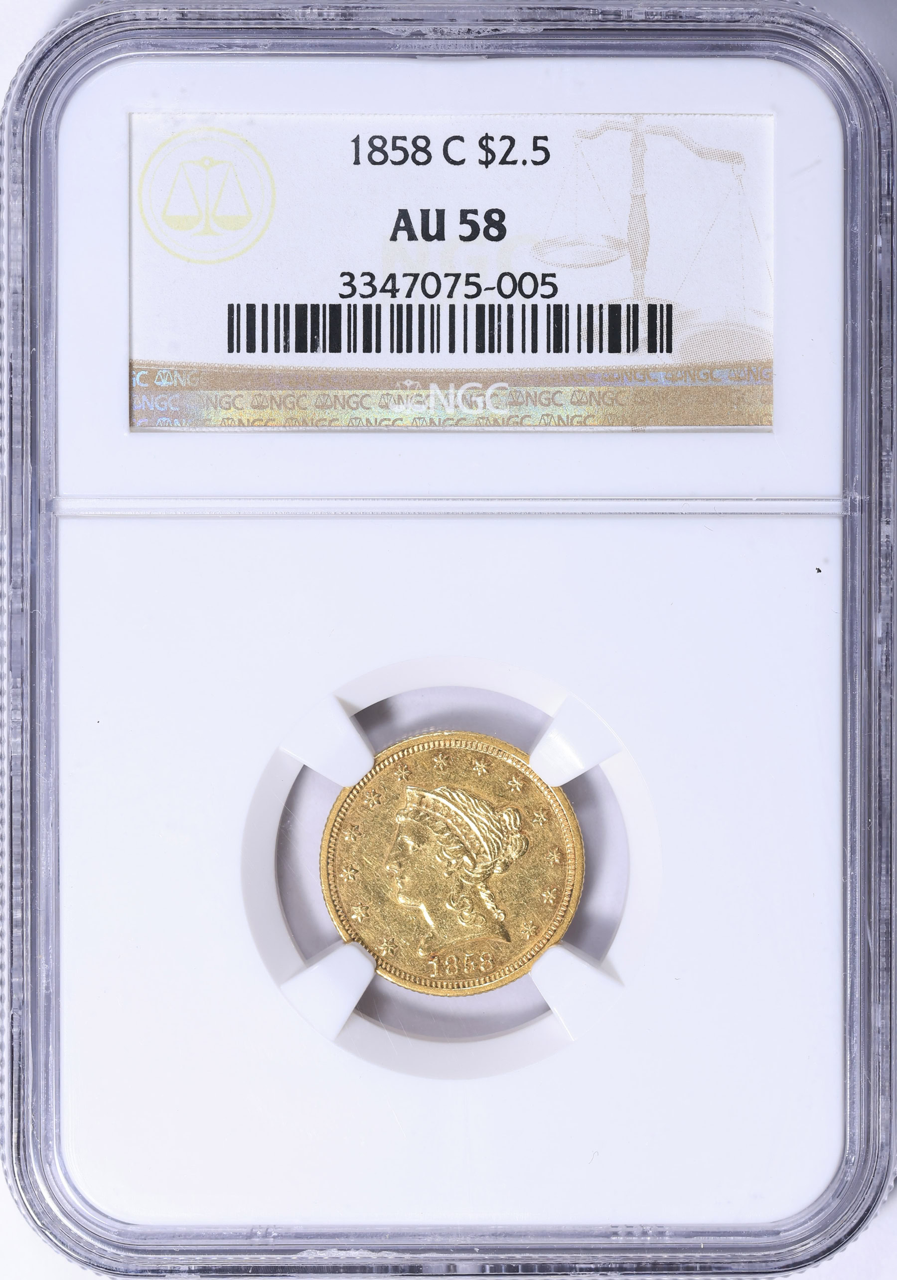 1858-C Liberty Gold Quarter Eagle NGC AU-58 (Item 2263767