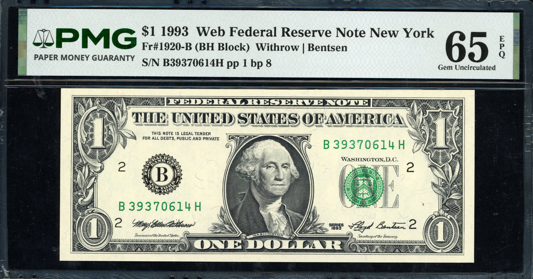 All Note Block Notes Fr. 1920-B (BH Block) 1993 $1 New York Federal Reserve Experimental Web ...