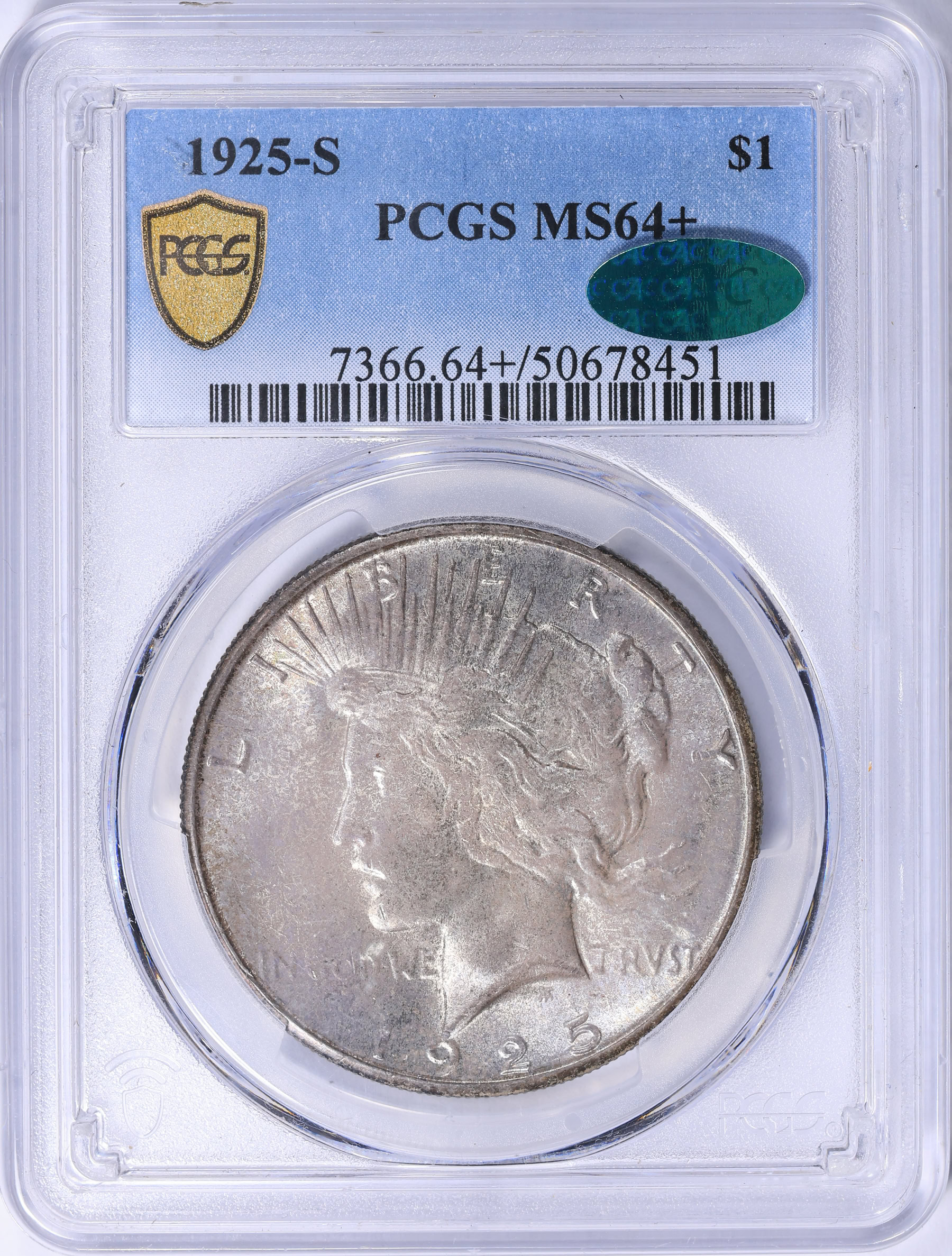 1925-S Peace Silver Dollar PCGS MS-64+ (CAC Green) (Item 2266434