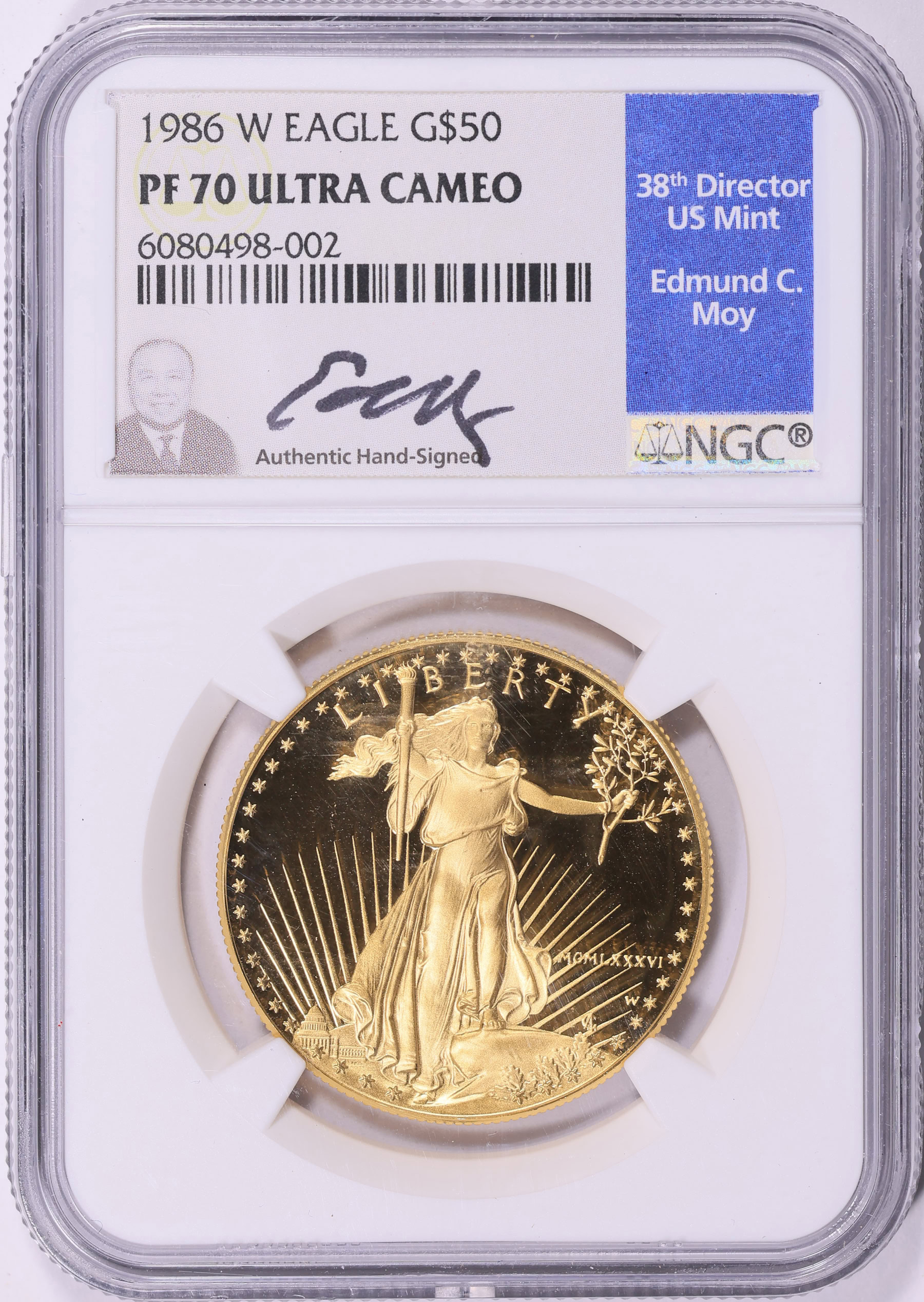 1986-W $50 One-Ounce Gold American Eagle NGC Proof-70 UC (Moy