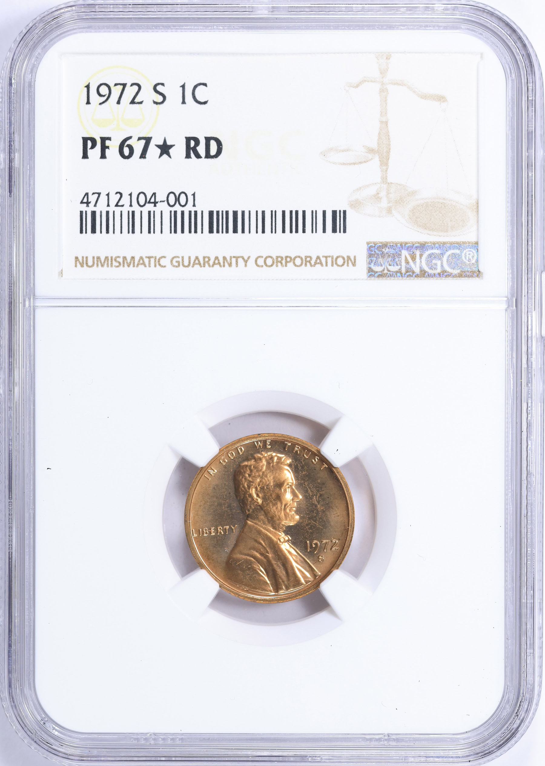 1972-S Lincoln Cent NGC Proof-67 ☆ RD (Item 2268904