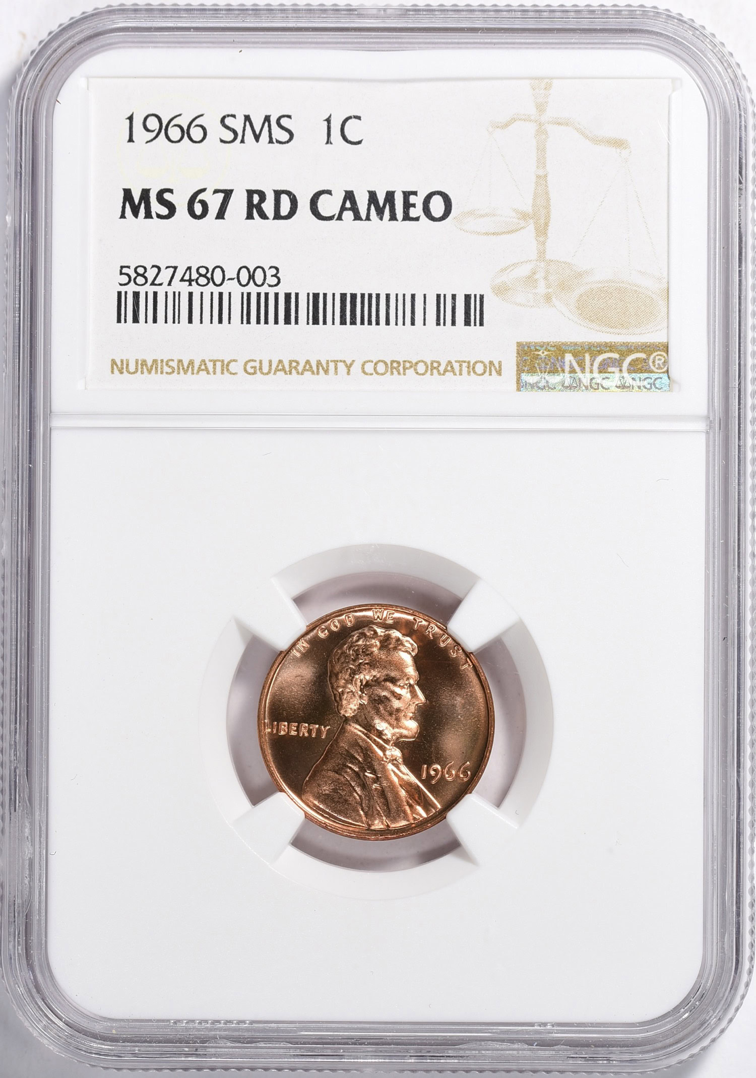 1966 Lincoln Cent SMS NGC MS-67 CAMEO (Item 2268935