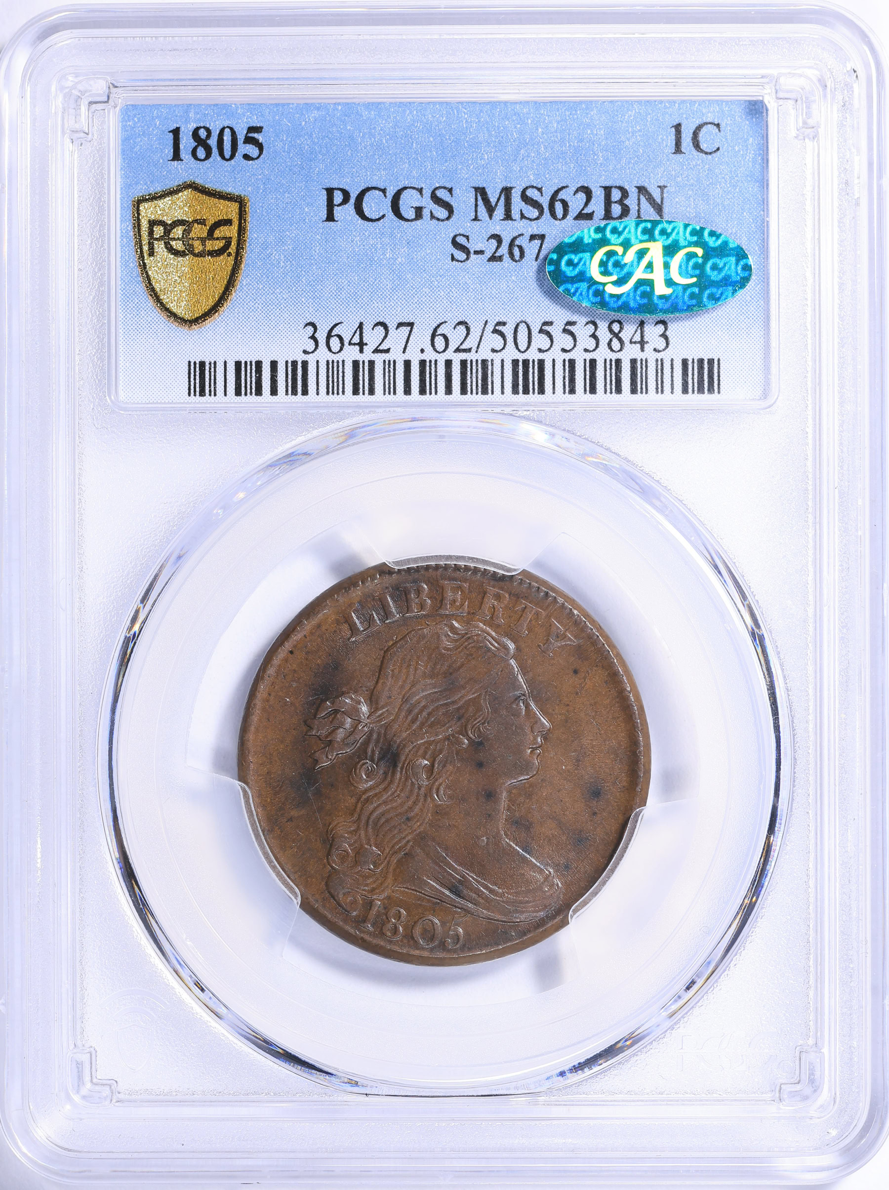 B.C. - THE B.C. PROJECT レア　grap 1805 Draped Bust Cent Sheldon 267 PCGS MS-62 BN (CAC Green) (Item
