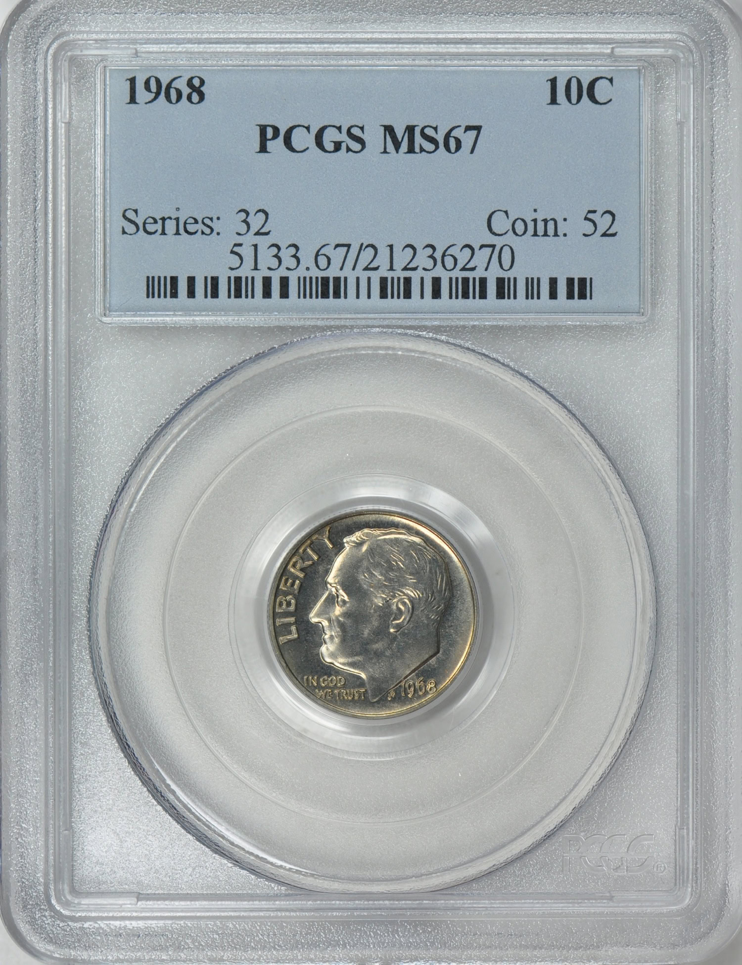 1968 Roosevelt Dime PCGS MS-67 (Item 227136) | GreatCollections