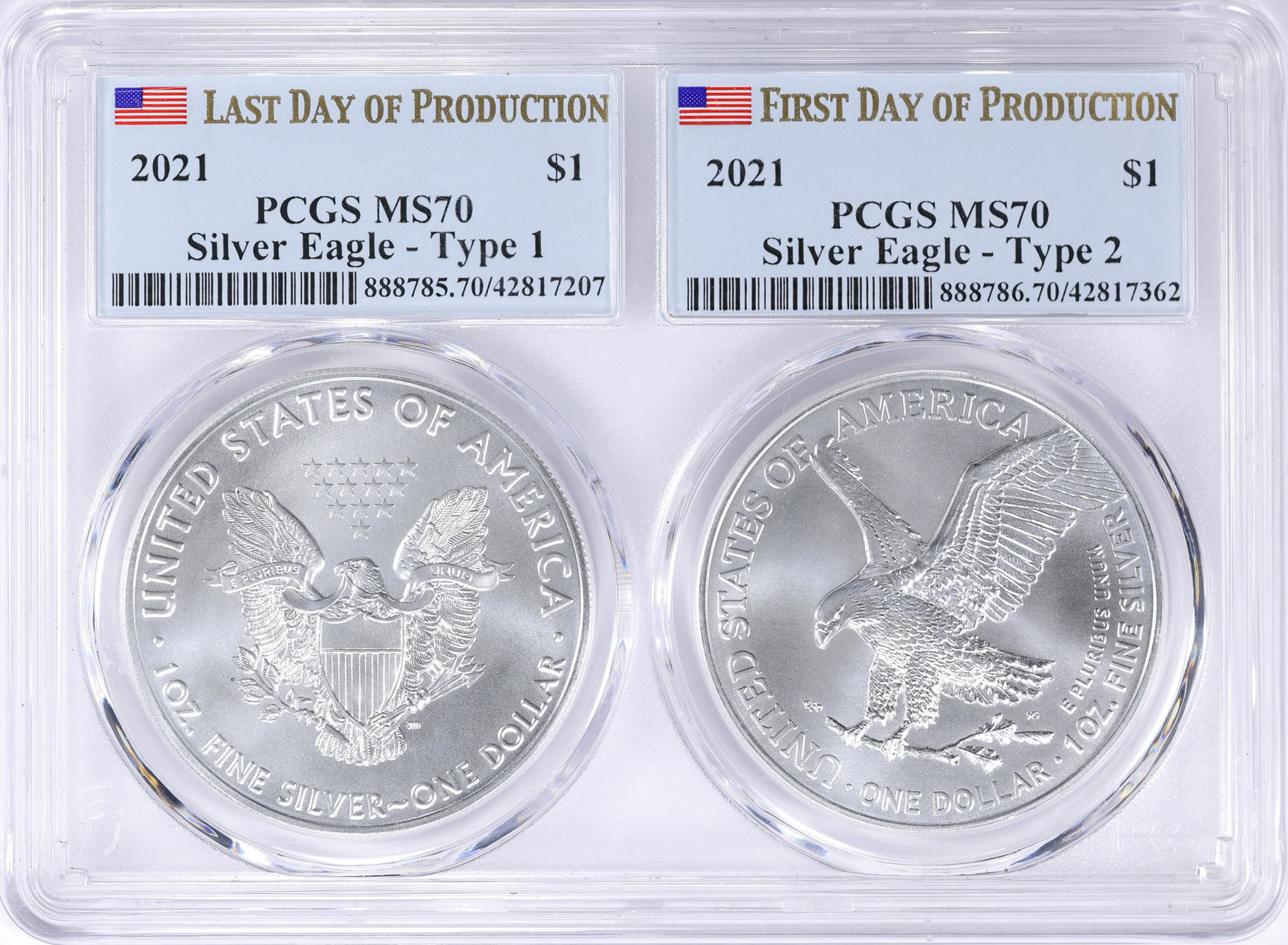 2021 $1 Silver Eagle Type 1 Last Day of Production and Type 2