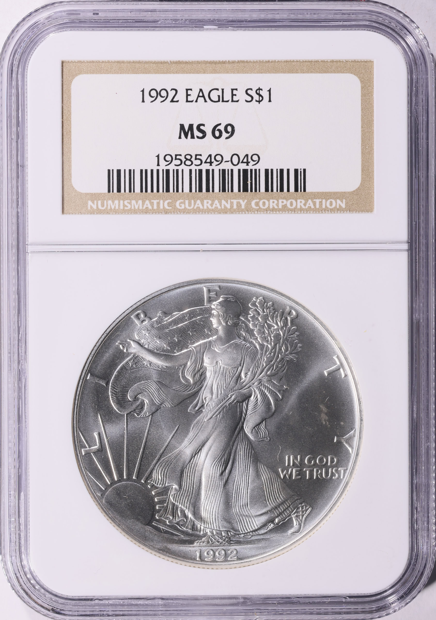 1992 $1 Silver Eagle NGC MS-69 (Item 2272572) | GreatCollections