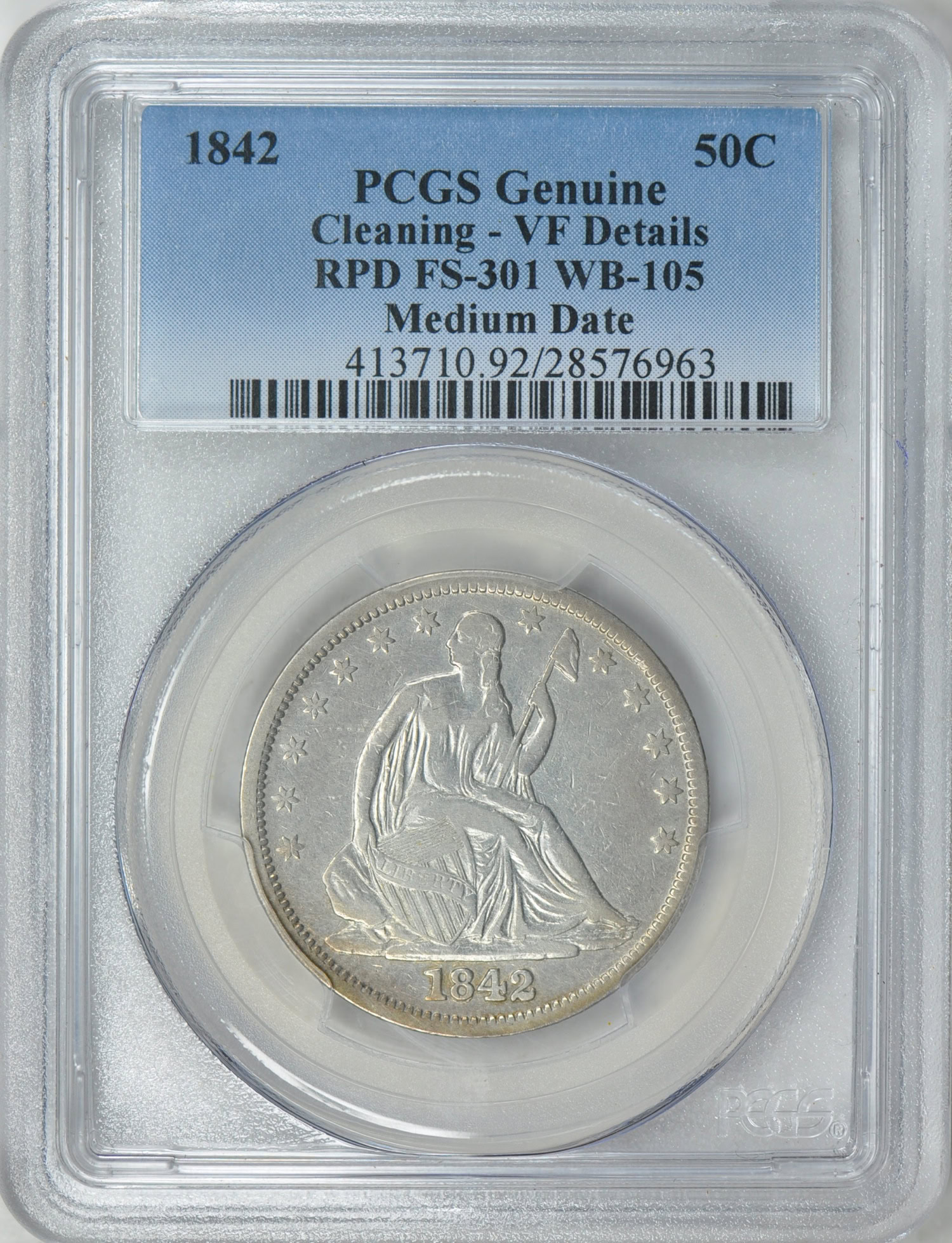 1842 Seated Liberty Half Dollar Medium Date RPD FS-301 WB-105 PCGS