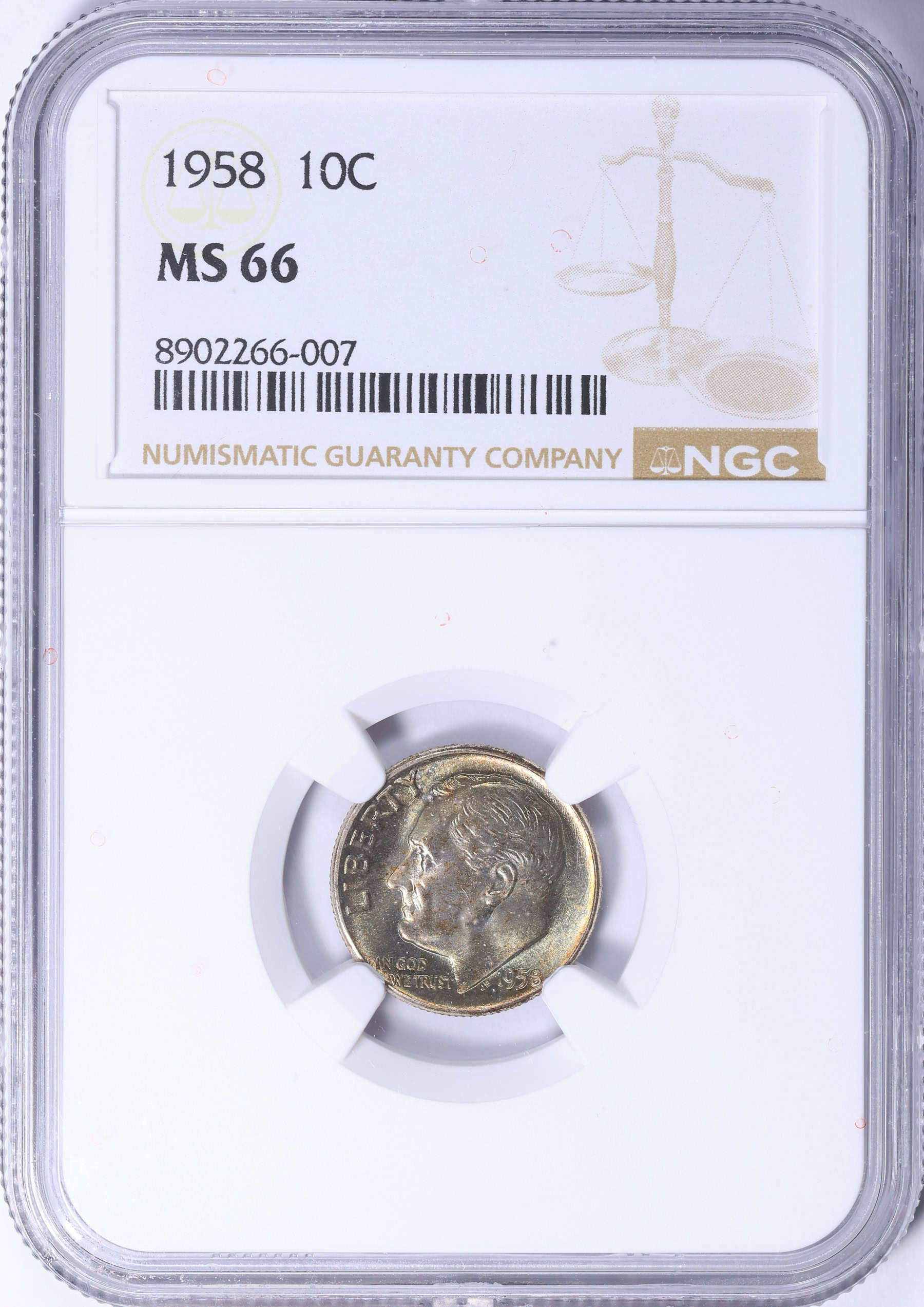 1958 Roosevelt Dime NGC MS-66 (Toned) (Item 2273353