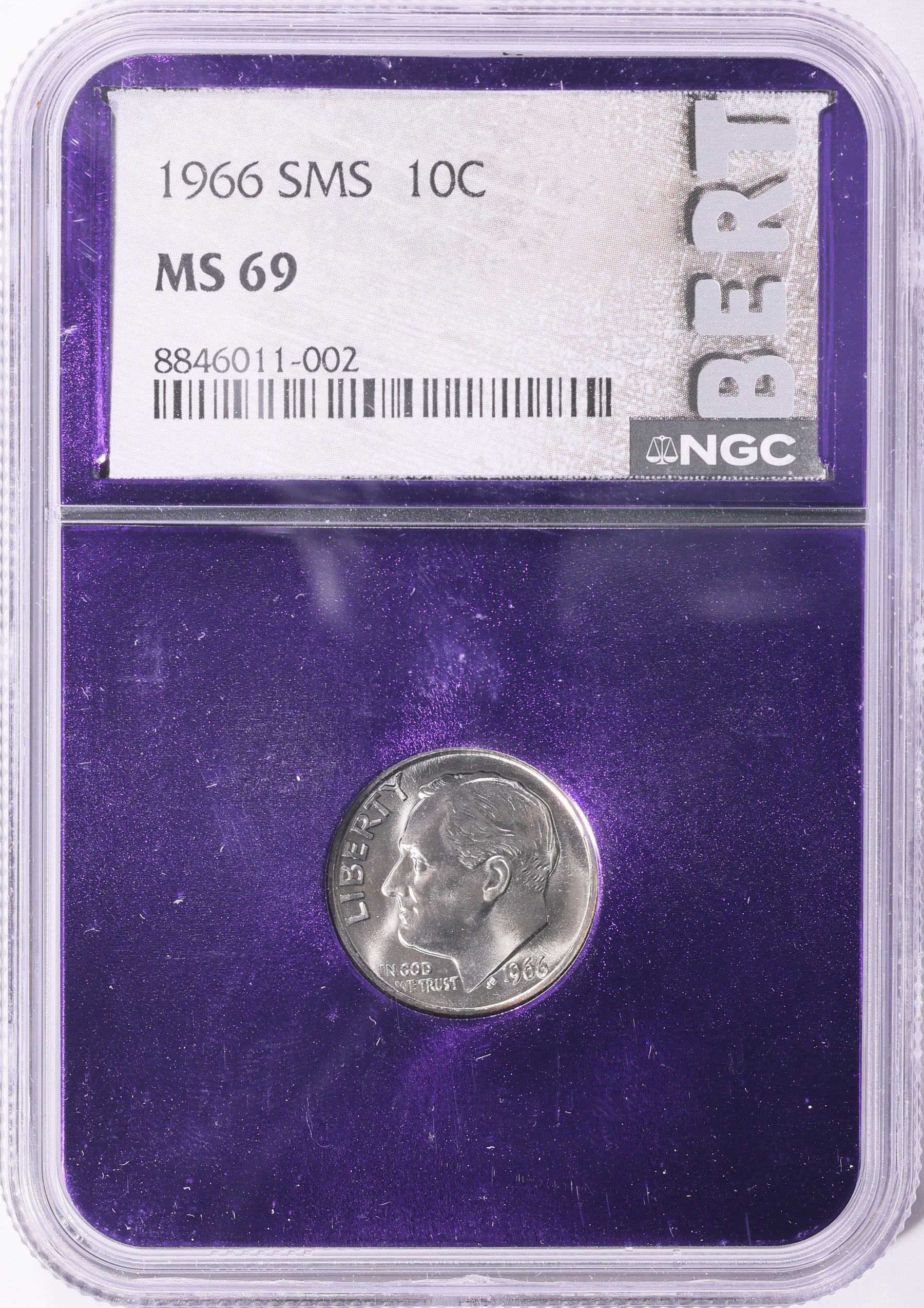 C108 マキトシ PSA 1966 Roosevelt Dime SMS NGC MS-69 (Purple Foil Frame Holder) (Item