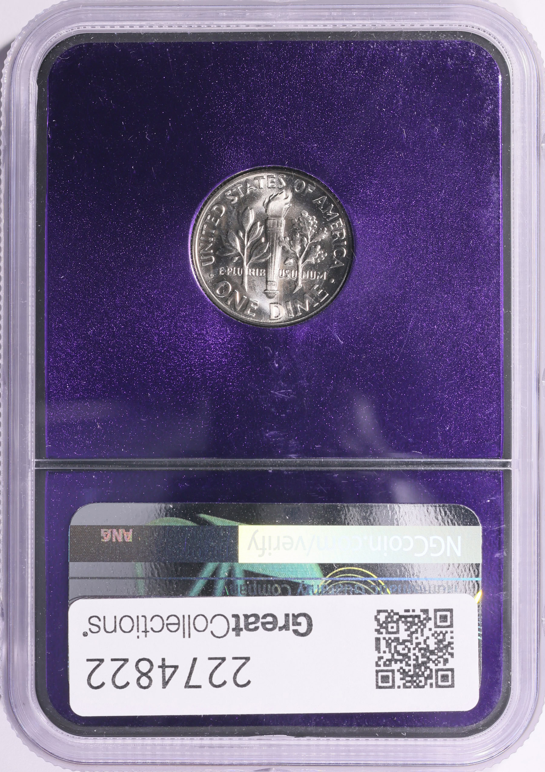 1966 Roosevelt Dime SMS NGC MS-69 (Purple Foil Frame Holder) (Item
