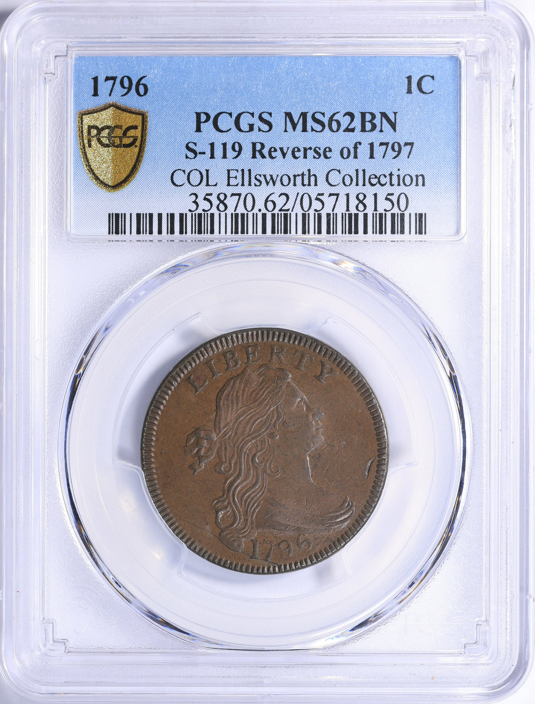 1796 Draped Bust Cent Reverse of 1797 Sheldon 119 PCGS MS-62 BN (COL ...