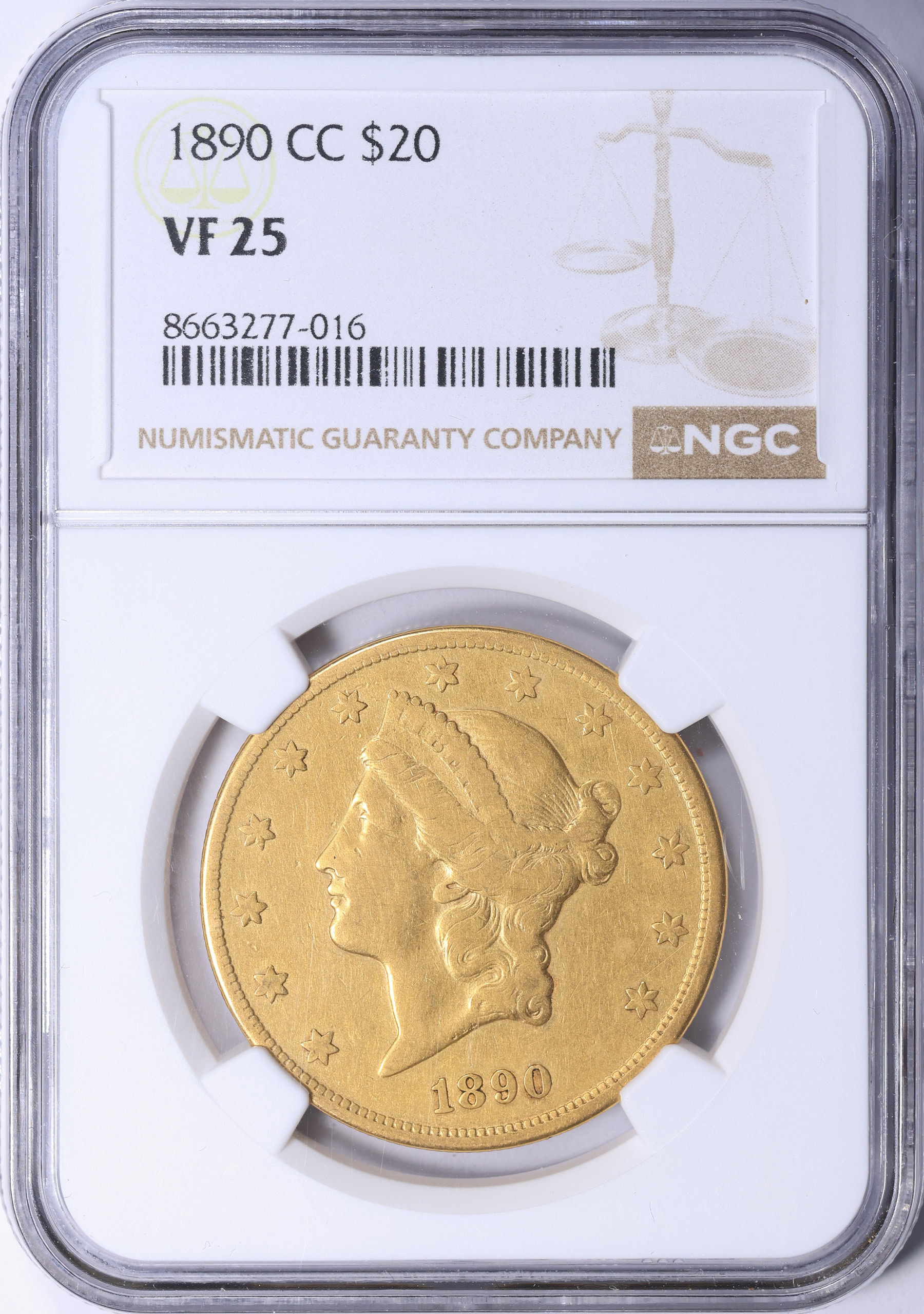 25 Coin 1890-CC Liberty Gold Double Eagle NGC VF-25 (Item 2277784 ...