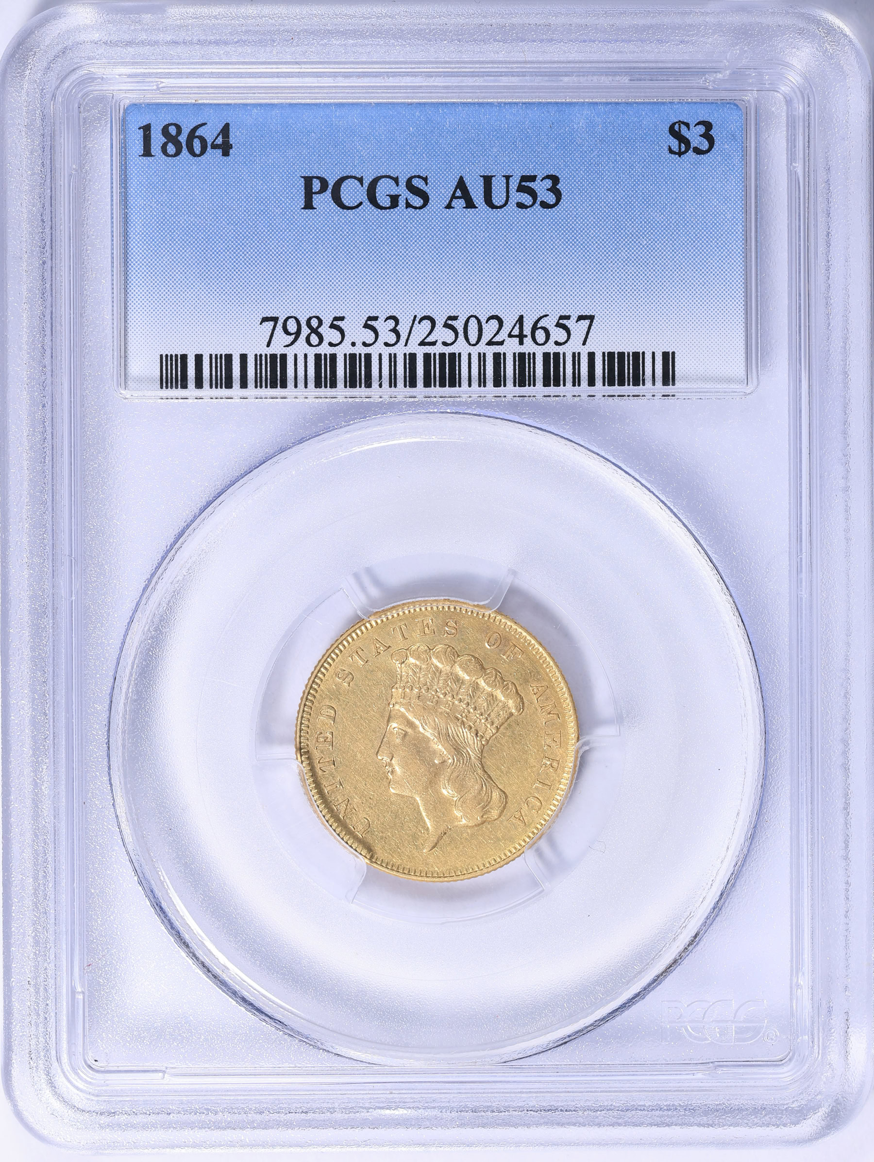 1864 Three-Dollar Gold Piece PCGS AU-53 (Item 2278203
