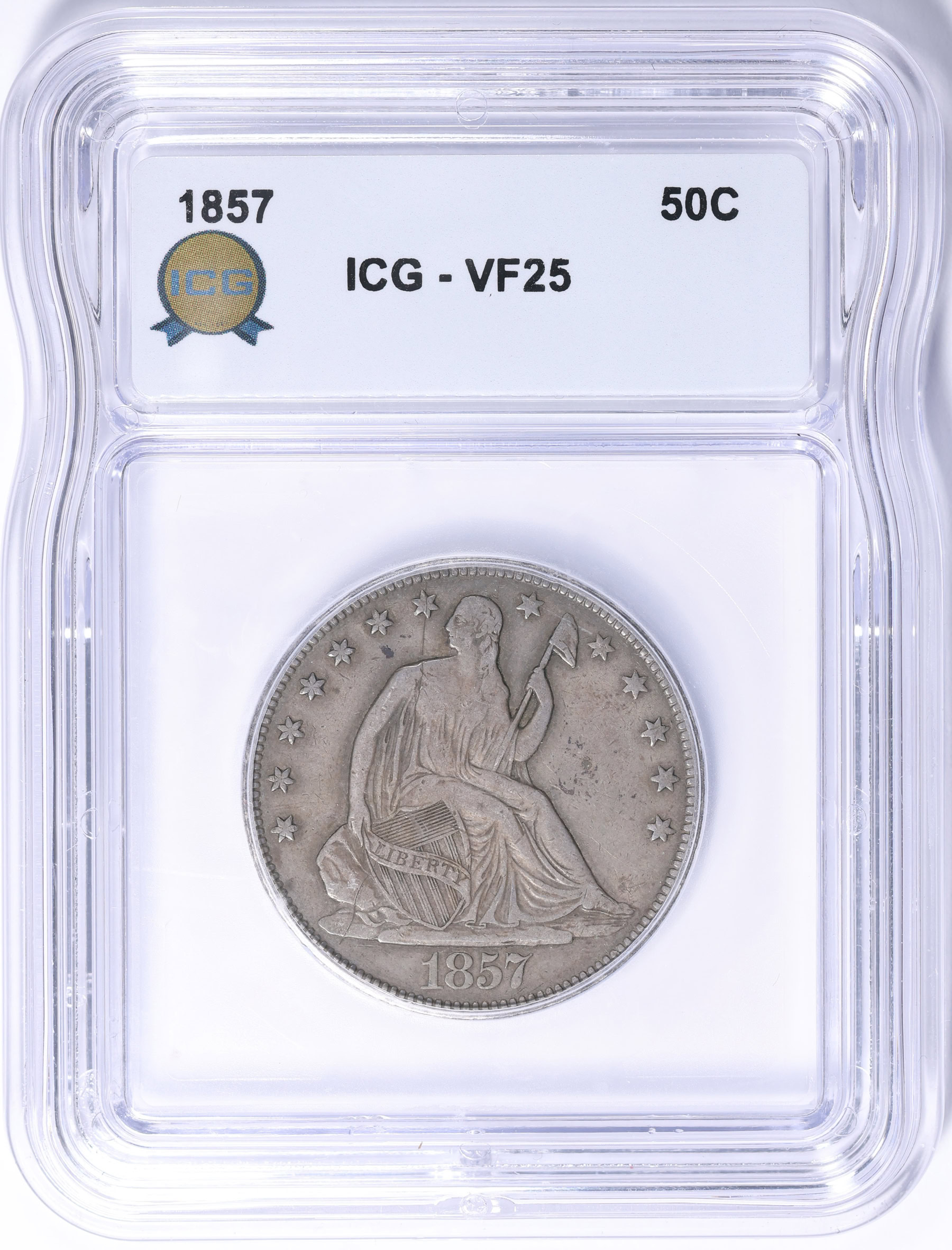 25 Coin 1857 Seated Liberty Half Dollar ICG VF-25 (Item 2279344 ...
