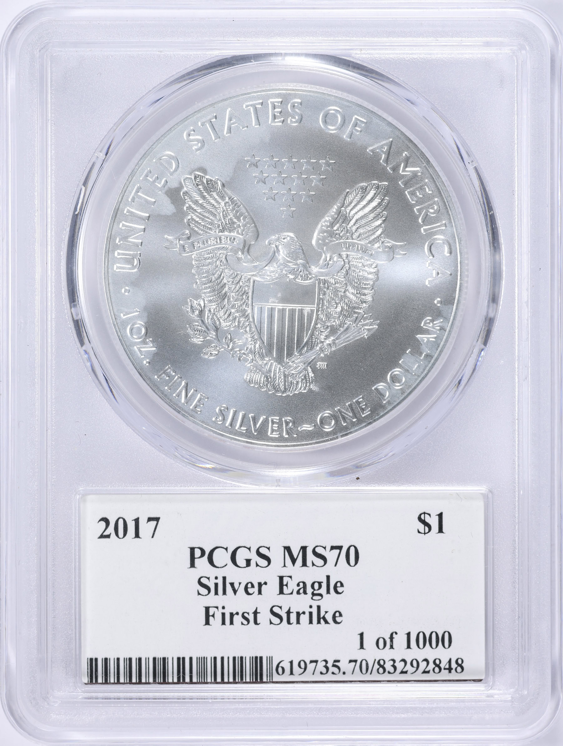 2017 $1 Silver Eagle First Strike PCGS MS-70 (John Mercanti Signed