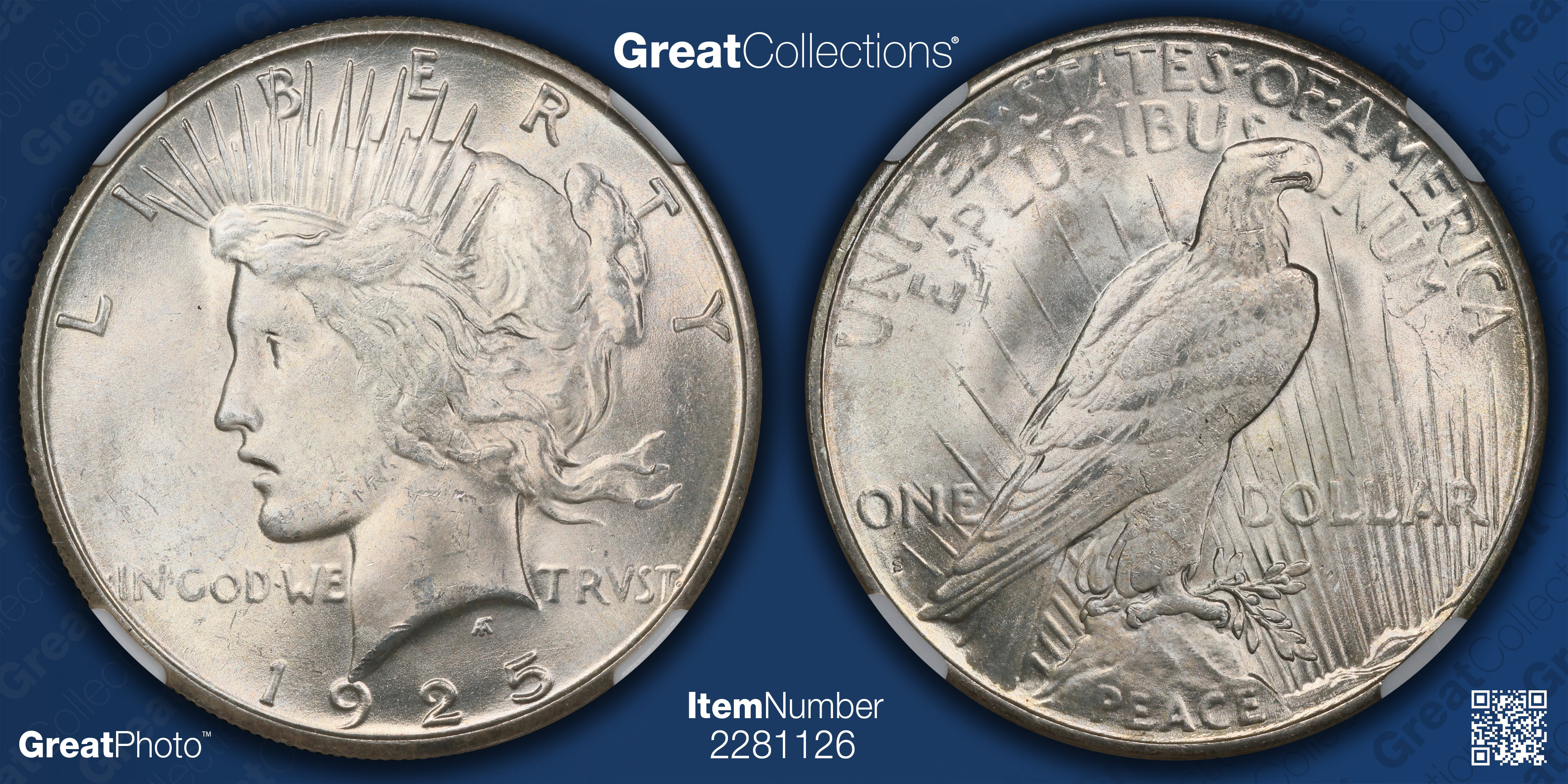 105 Coin 1925-S Peace Silver Dollar NGC MS-62 (CAC Green) (Item 2281126 ...