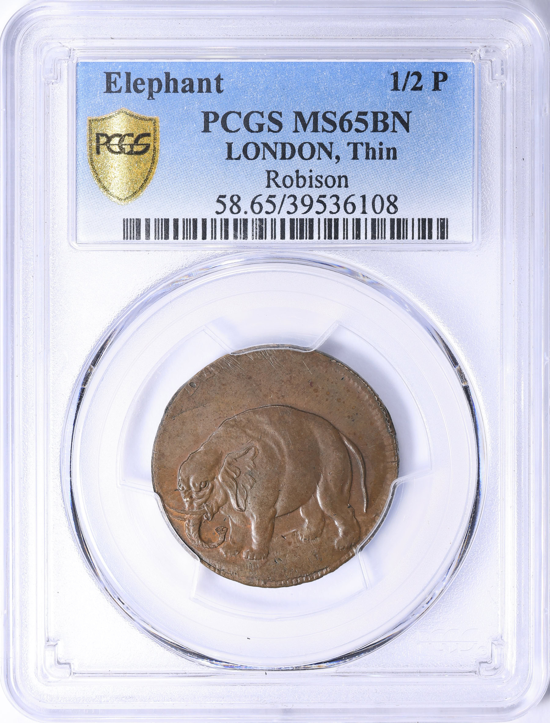 (1694) Elephant Token Halfpenny LONDON, Thin Planchet PCGS MS-65 BN ...