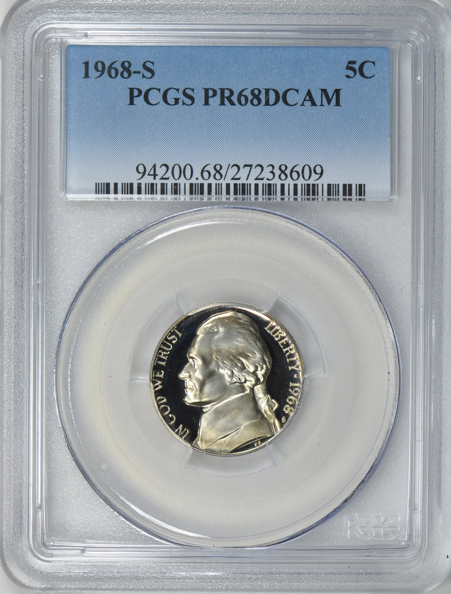 1968-S Jefferson Nickel PCGS Proof-68 DCAM (Item 230063