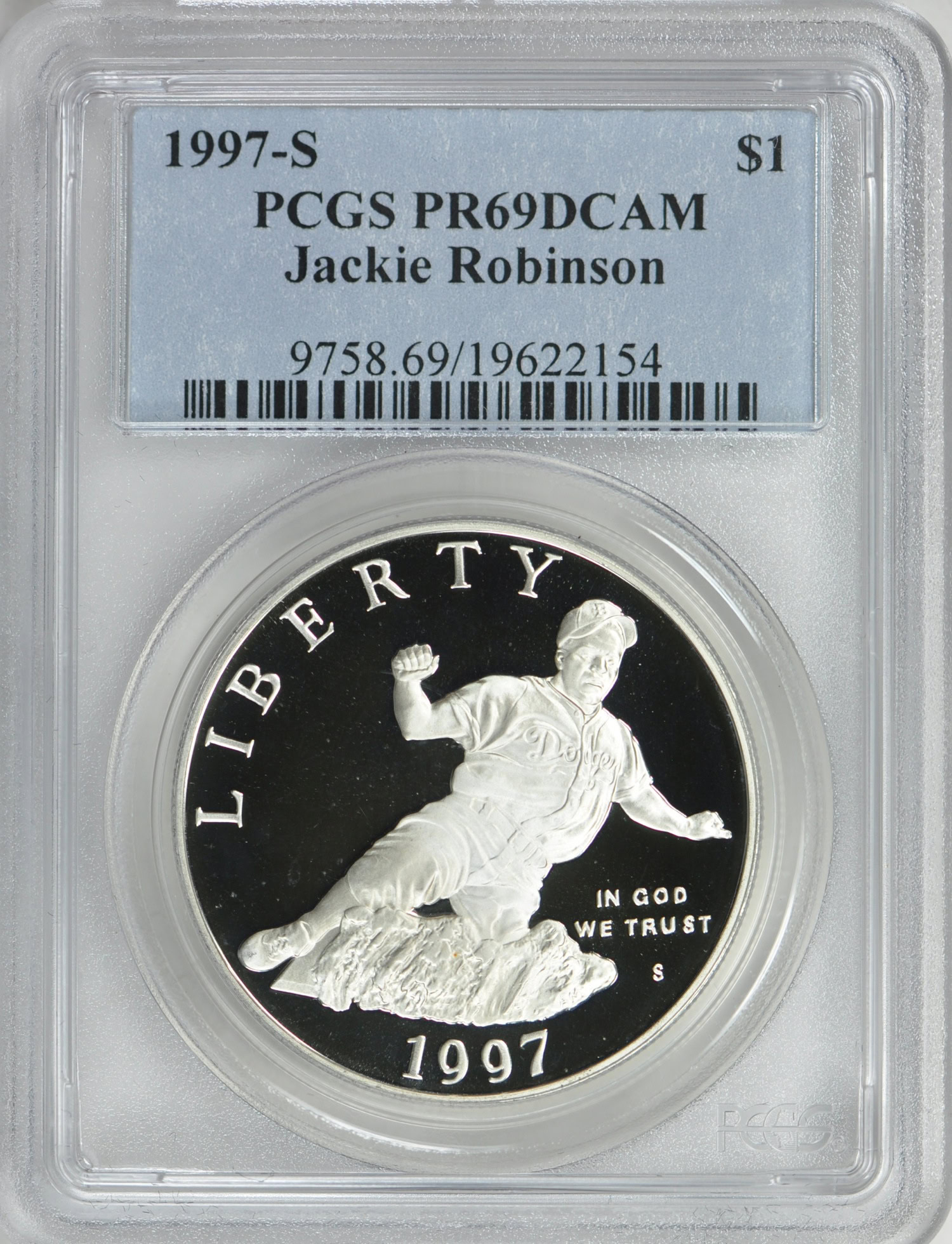 1997-S Jackie Robinson 50th Anniversary Silver Dollar PCGS Proof