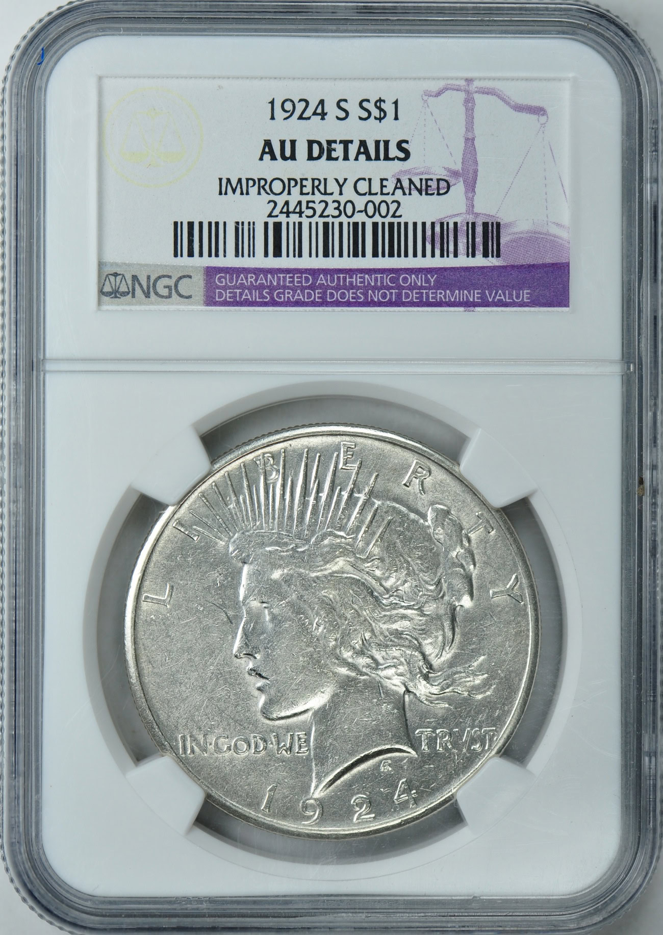 1924-S Peace Silver Dollar NGC AU Details (Item 23874