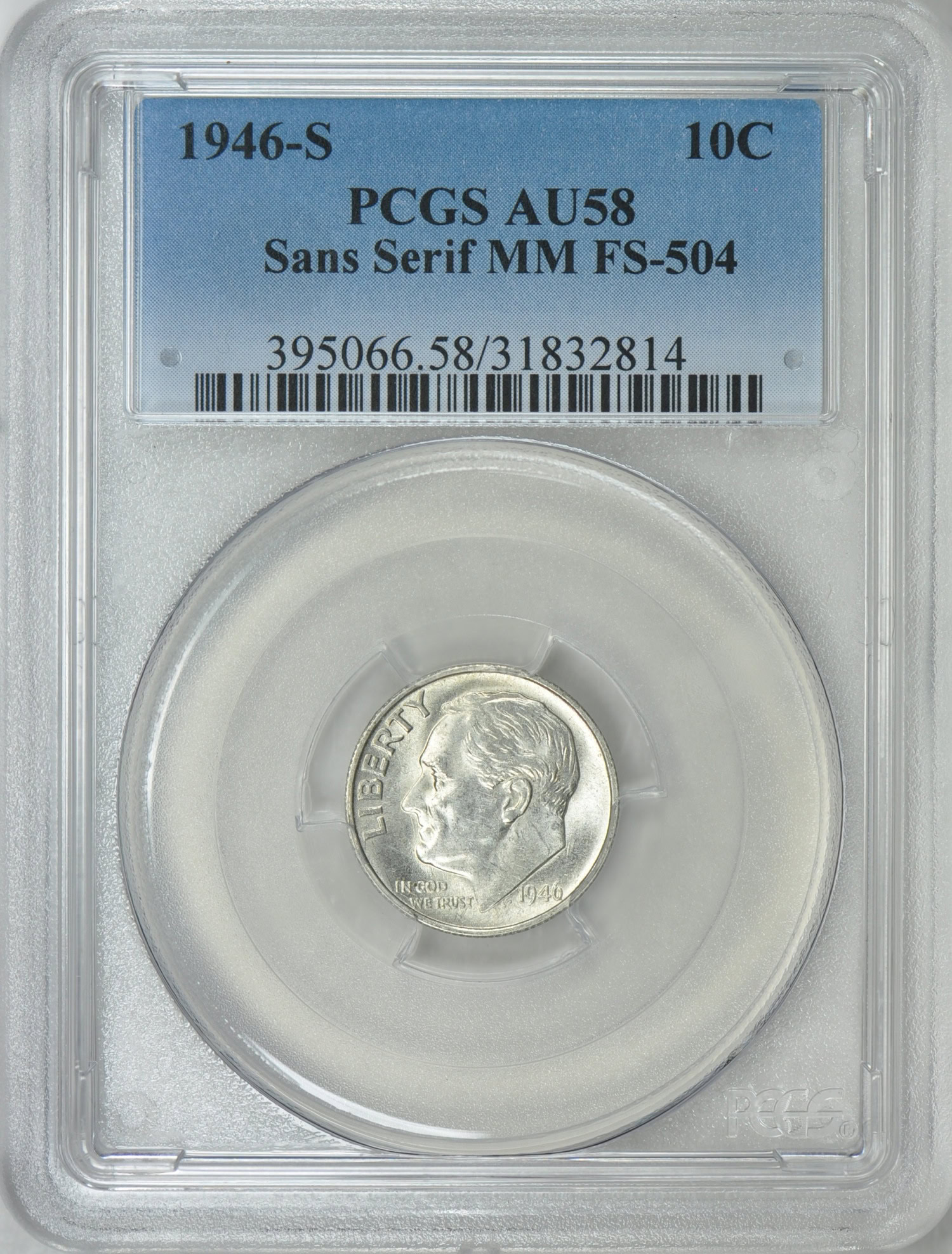 1946-S Roosevelt Dime Sans Serif MM FS-504 PCGS AU-58 (Item 270420