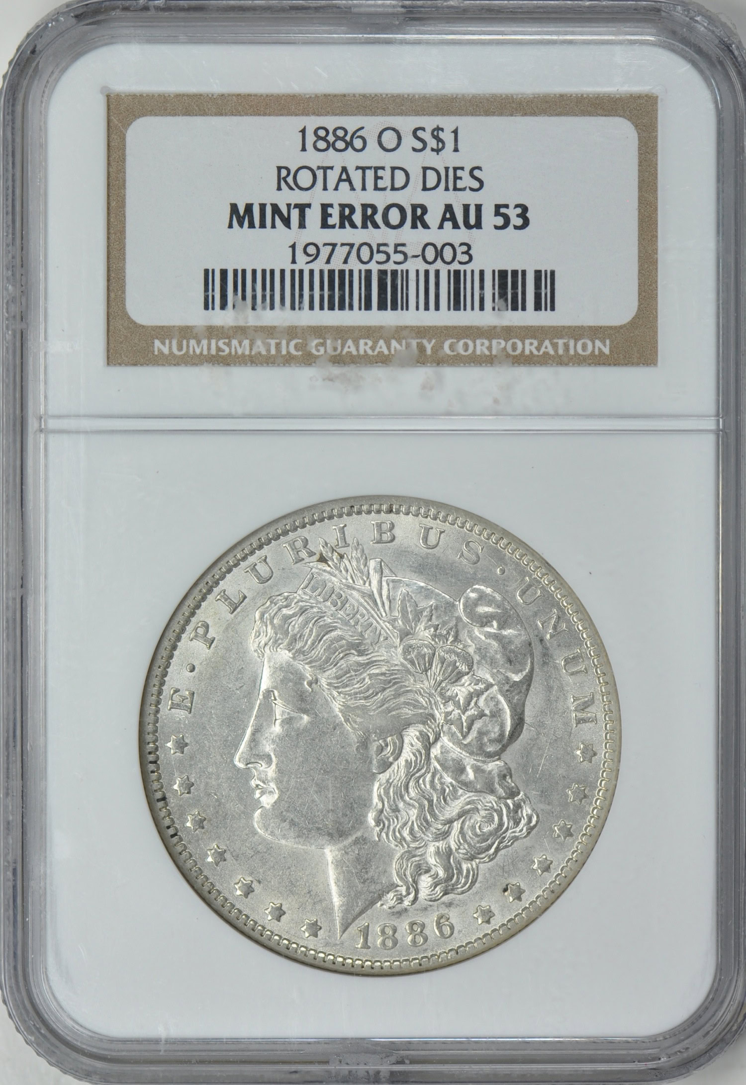 Mint Error 1886-O $1 Morgan Silver Dollar Rotated Dies NGC AU-53