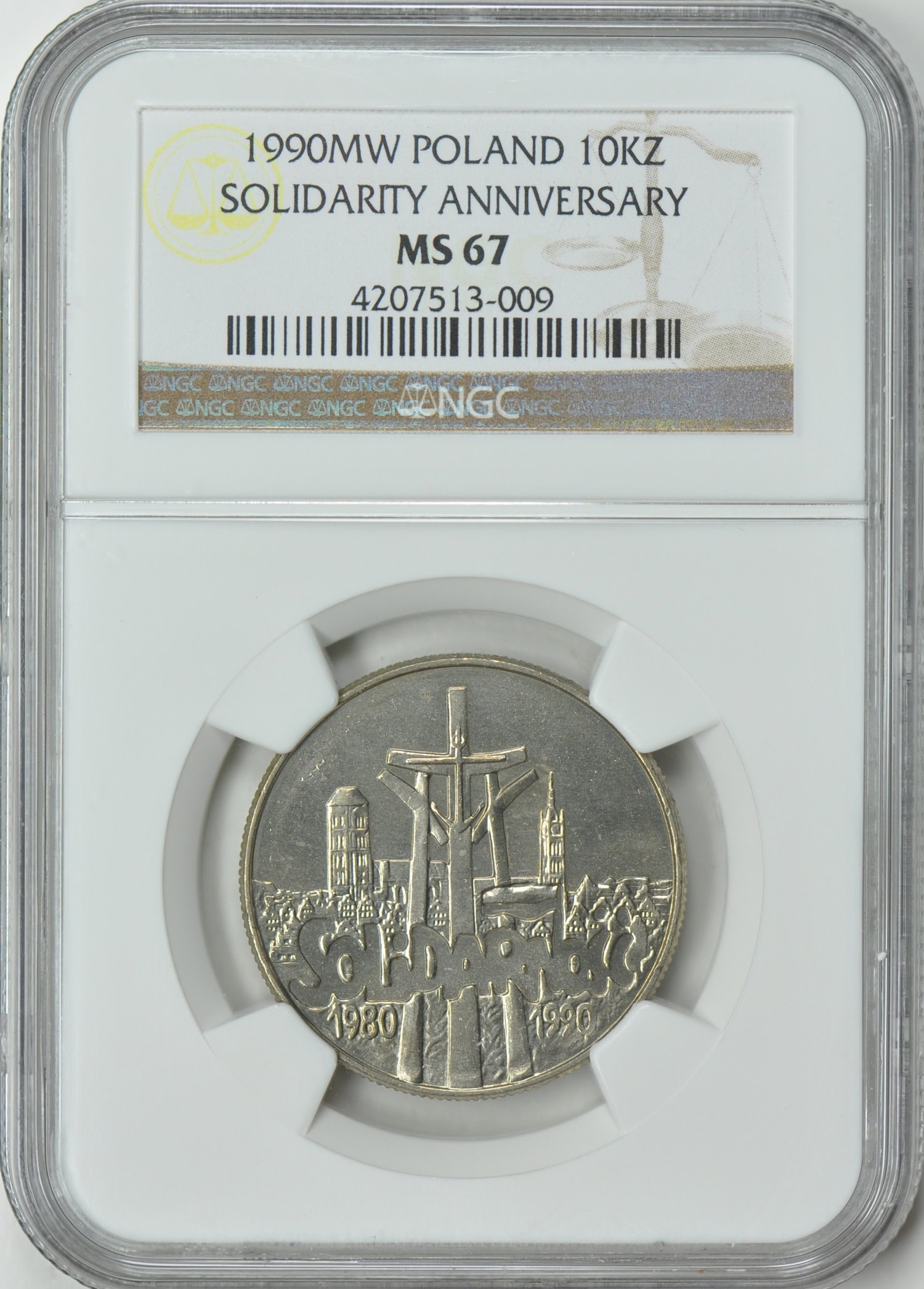 Poland 1990-MW 10000 Zlotych Solidarity Anniversary NGC MS-67