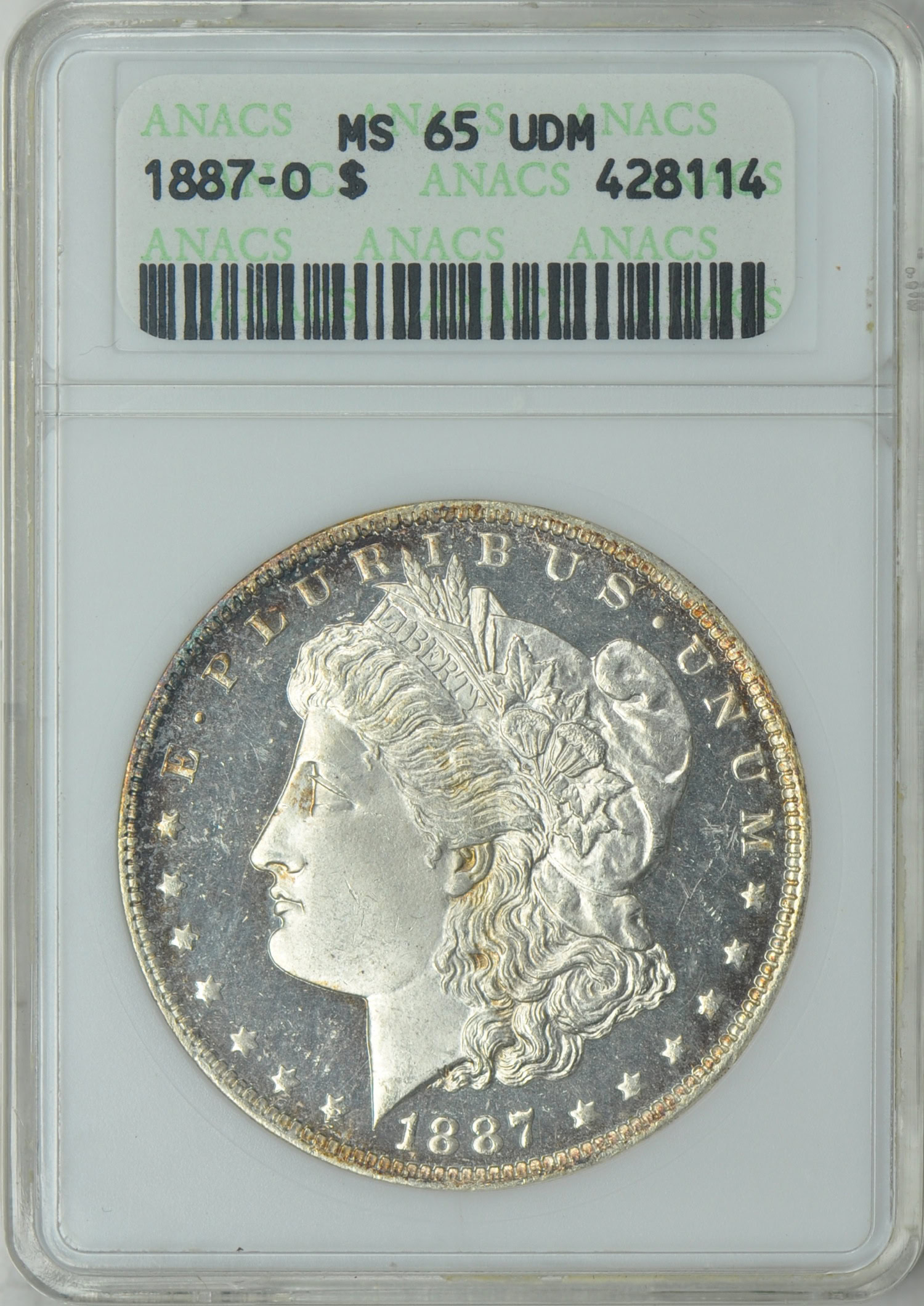 1887-O Morgan Silver Dollar ANACS MS-65 UDM (Toned) OH (Item