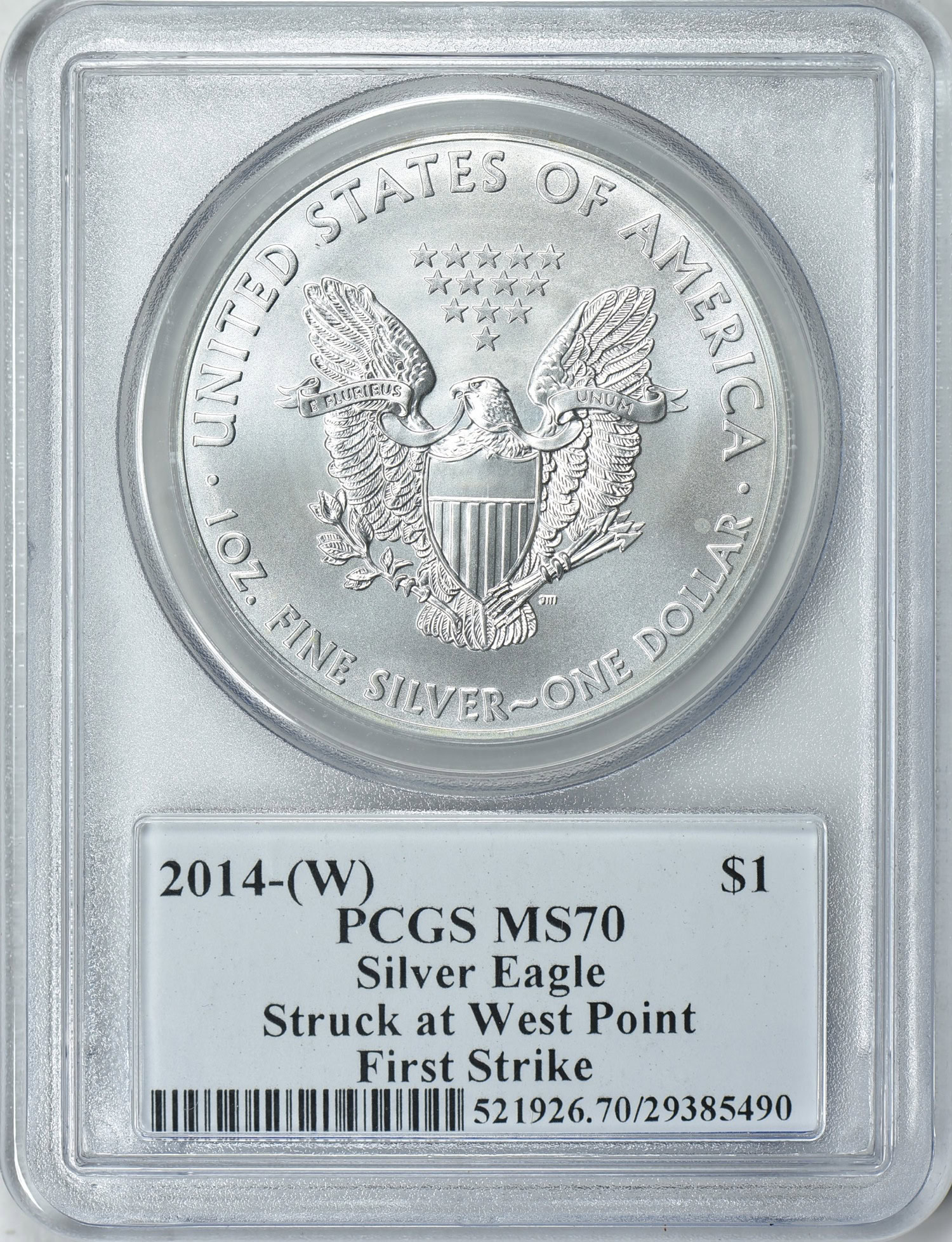 2014-(W) $1 Silver Eagle First Strike Struck at West Point PCGS MS