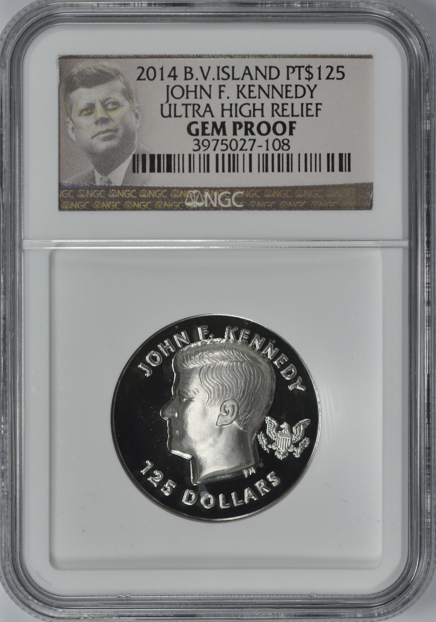British Virgin Islands 2014 Pt$125 Platinum John F. Kennedy