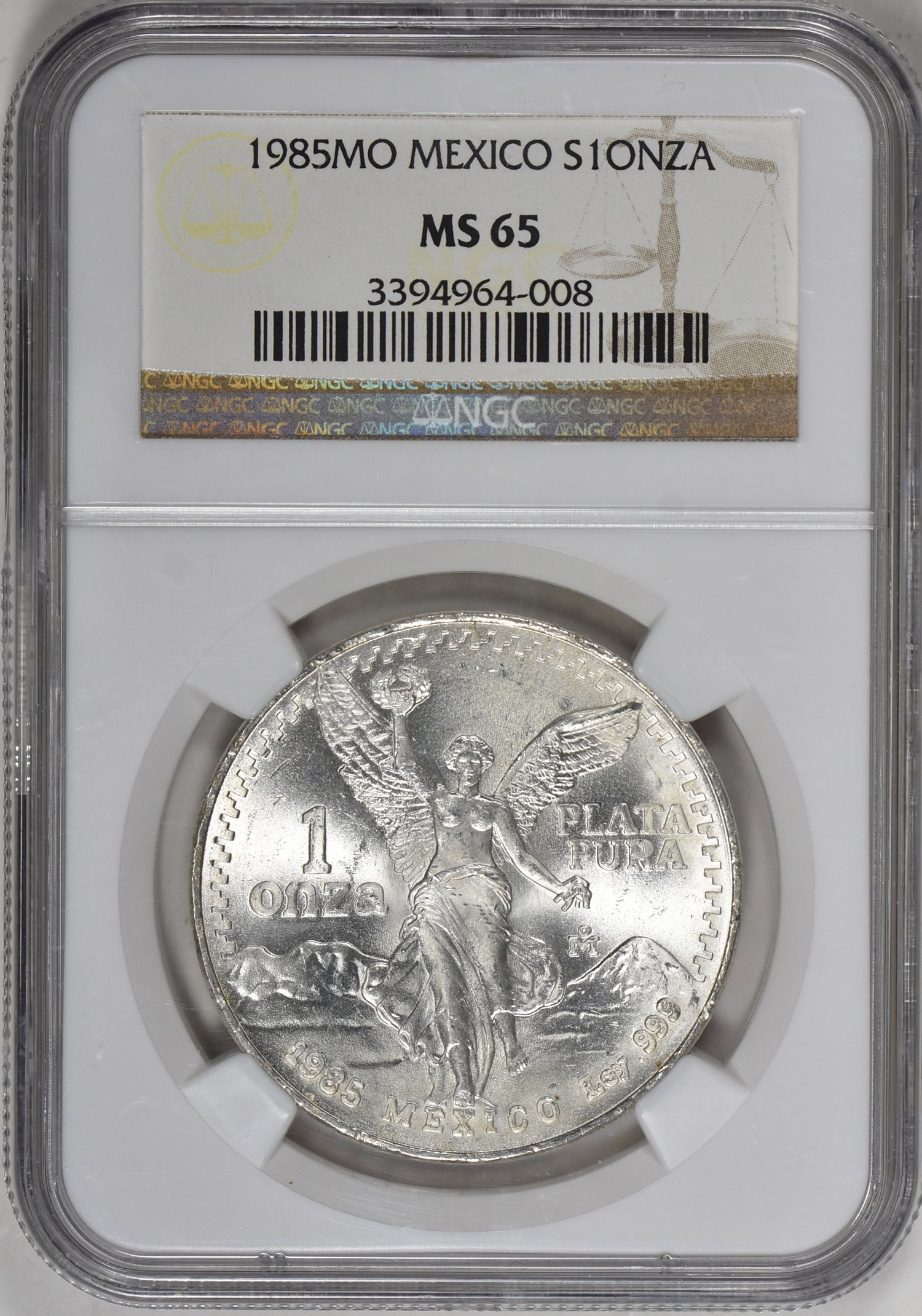 Mexico 1985-Mo Silver 1 Onza Libertad NGC MS-65 (Item 320004