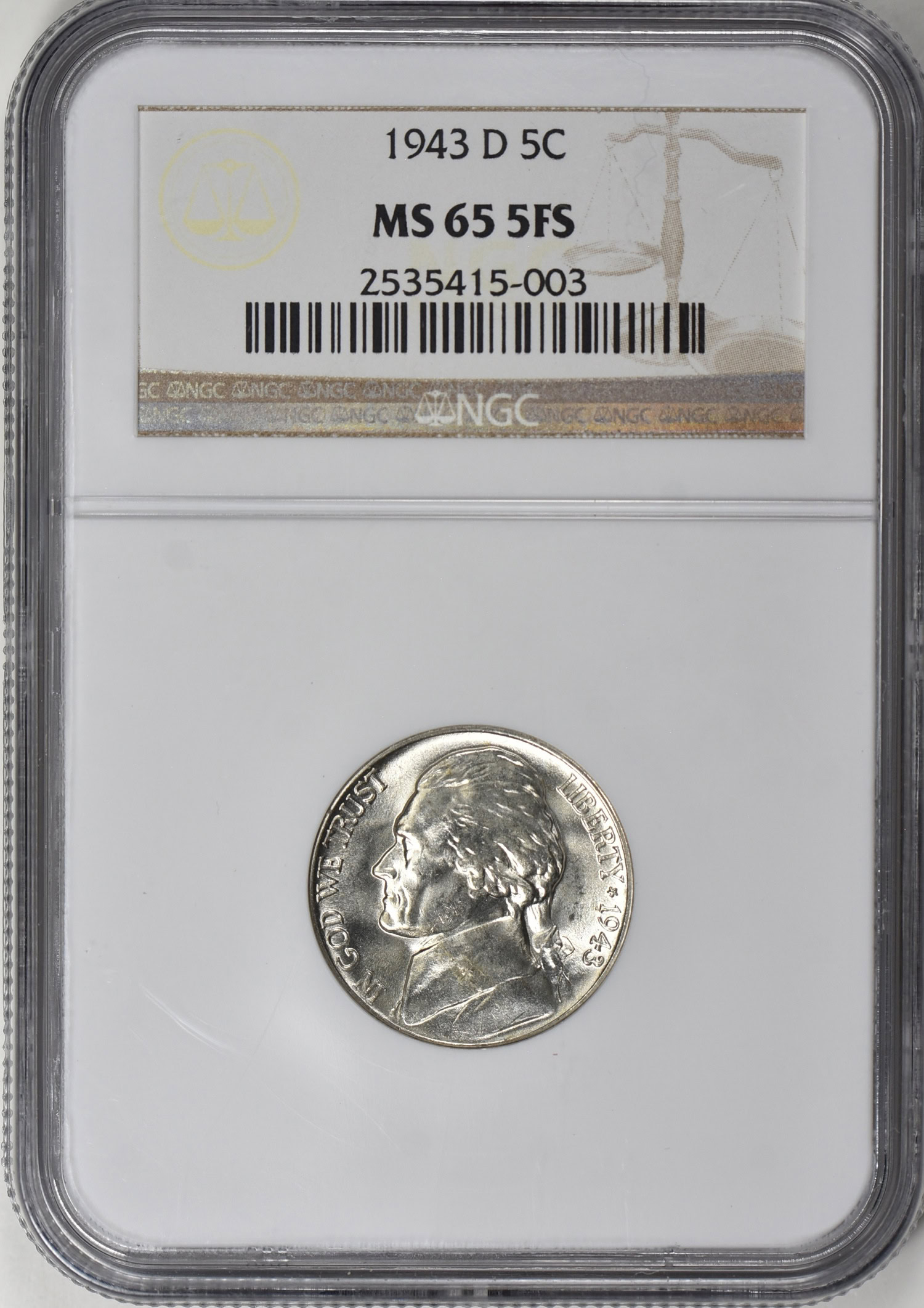 1943-D Jefferson Nickel NGC MS-65 5FS (Item 327202