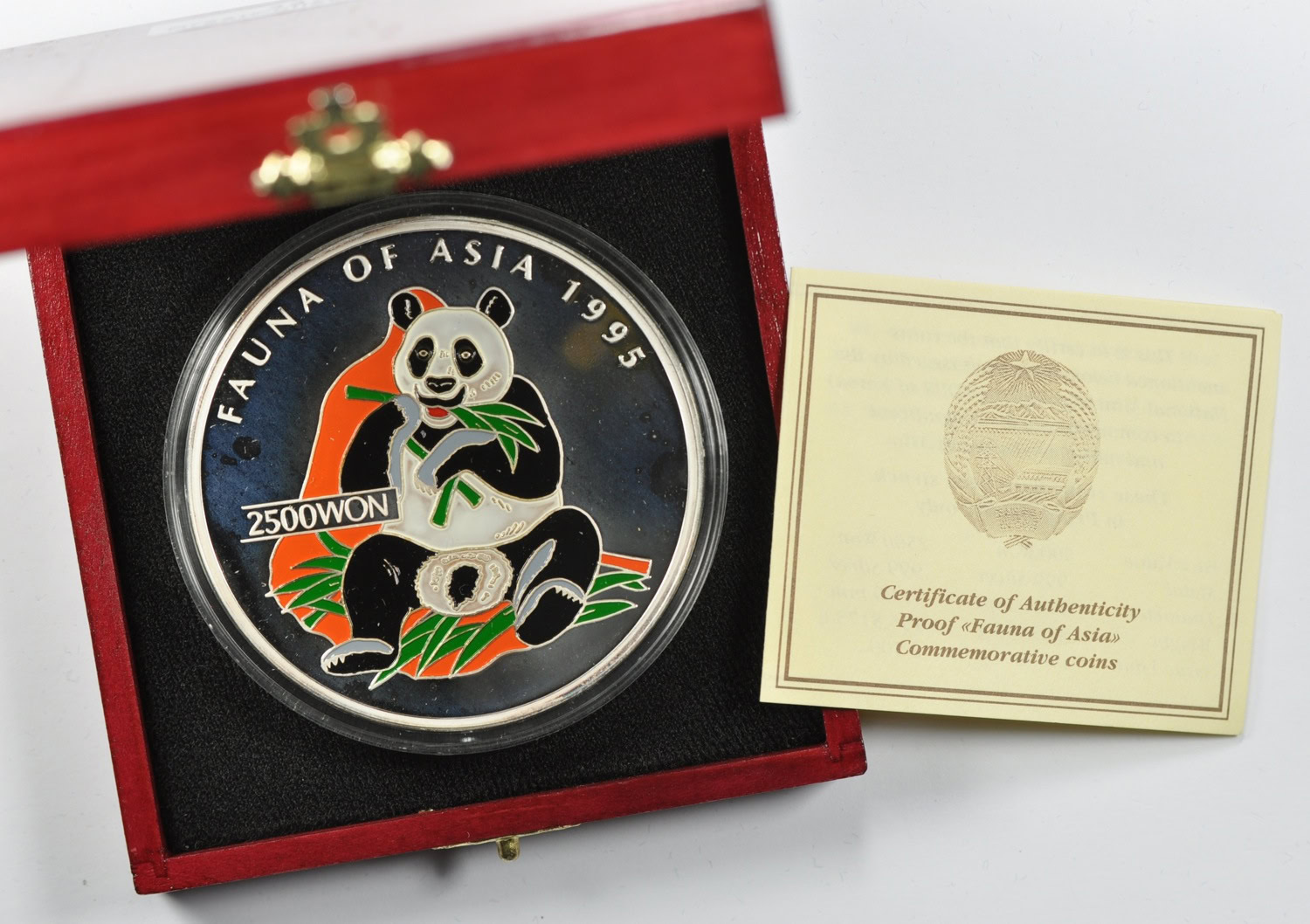 North Korea 1995 Silver 2500 Won Fauna of Asia Panda Uncertified