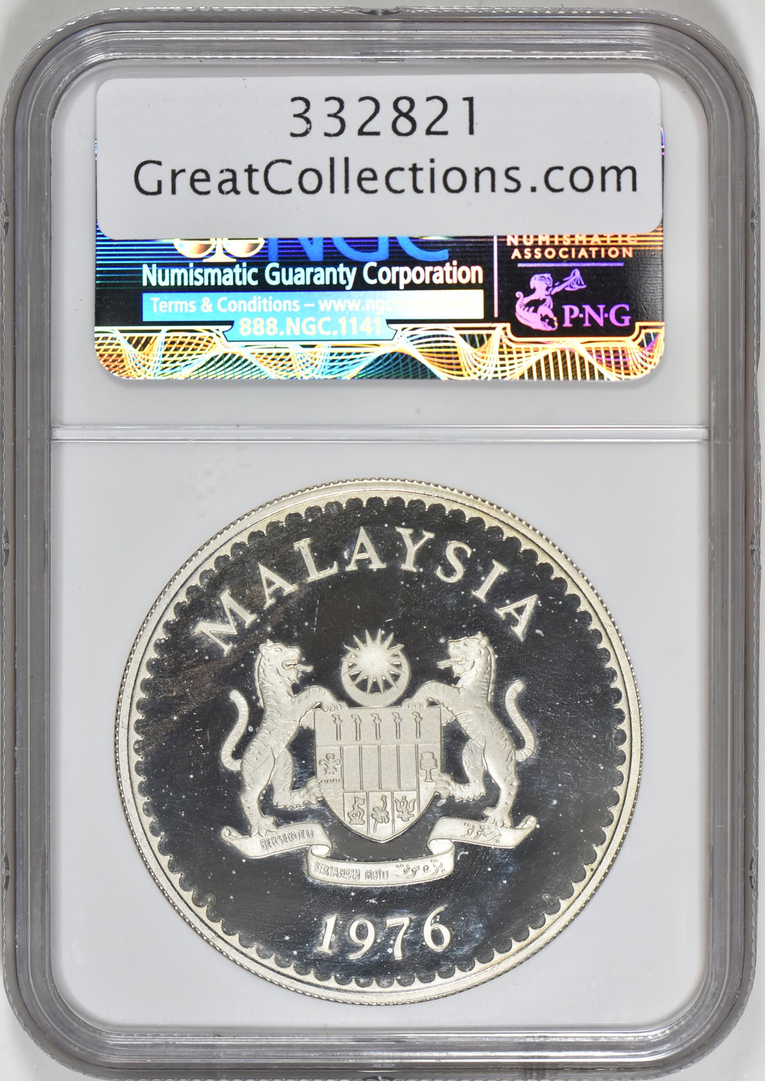 Malaysia 1976 Silver 25 Ringgit Rhinoceros Hornbill NGC Proof-66