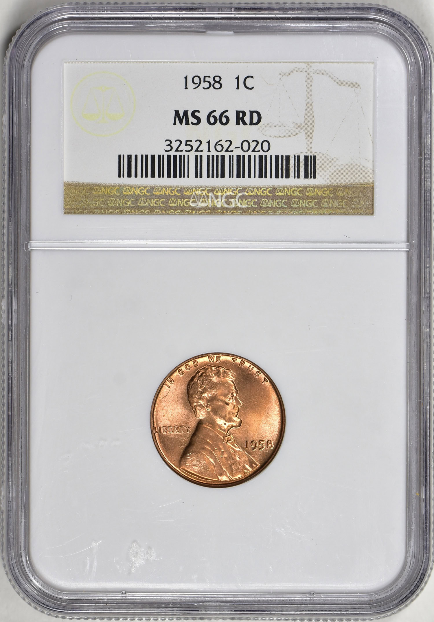 1958 Lincoln Cent NGC MS-66 RD (Item 348034) | GreatCollections