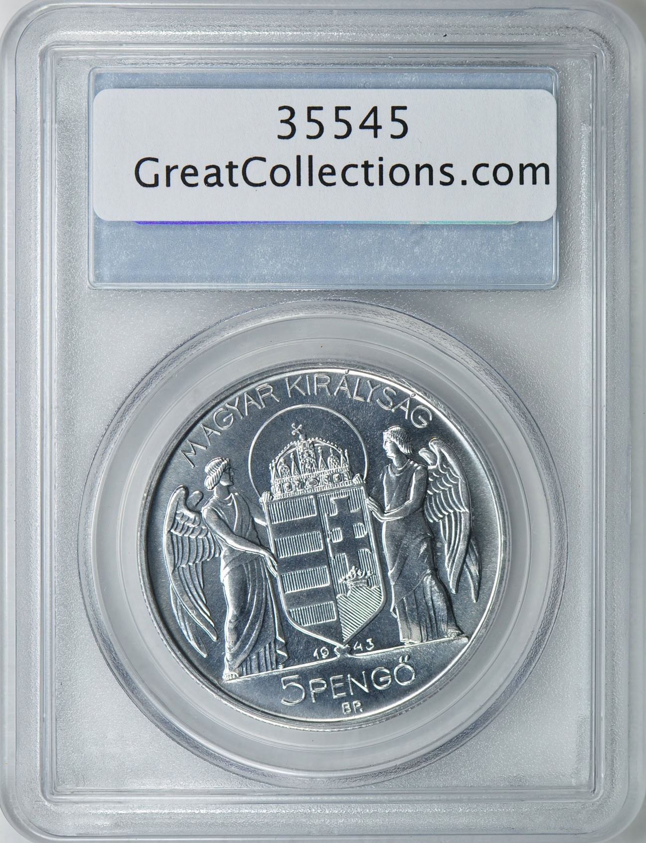 Hungary 1943-BP Silver 5 Pengo Horthy Restrike PCGS Proof-64 (Item