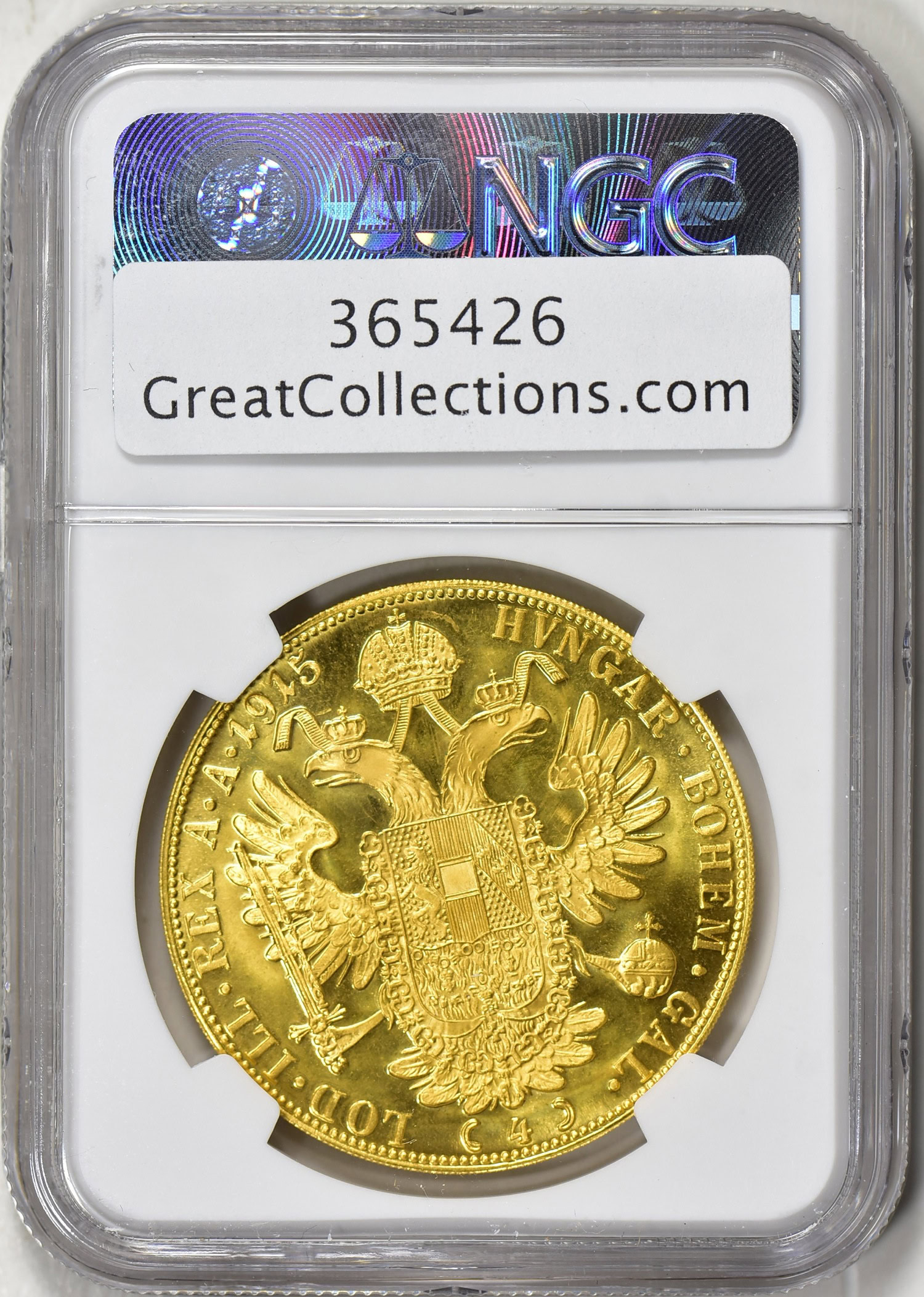 Austria 1915 Gold 4 Ducat Restrike KM-2276 NGC MS-65 (AGW = 0.4426