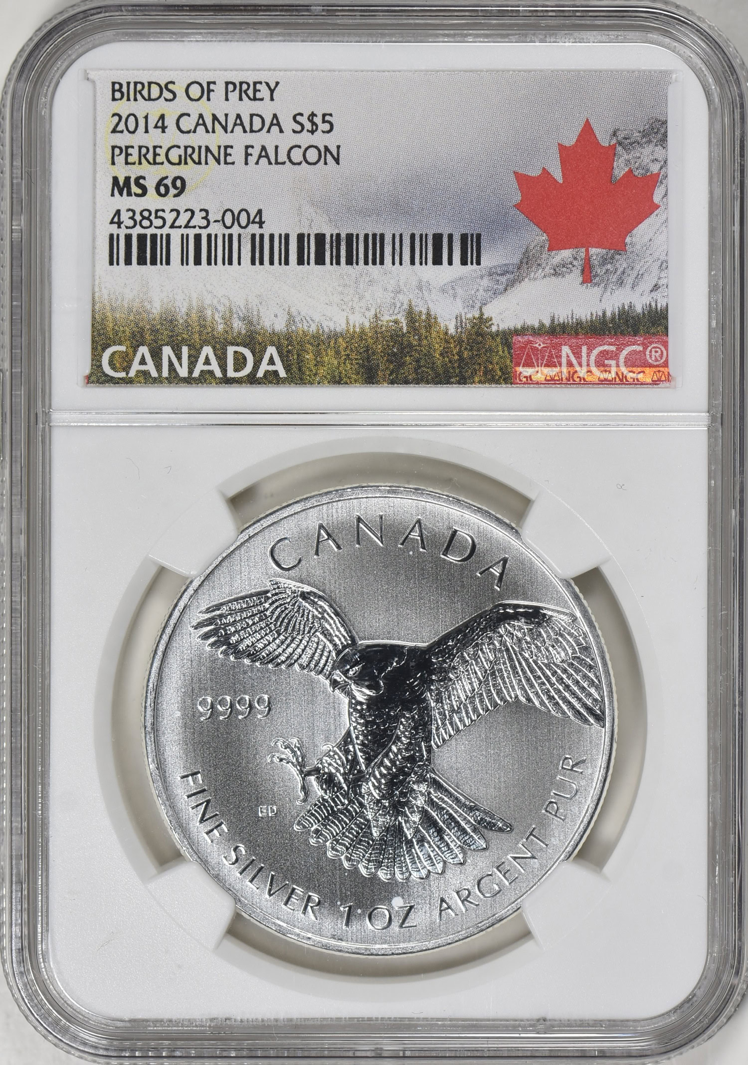 Canada 2014 S$5 Silver Birds of Prey - Peregrine Falcon NGC MS-69