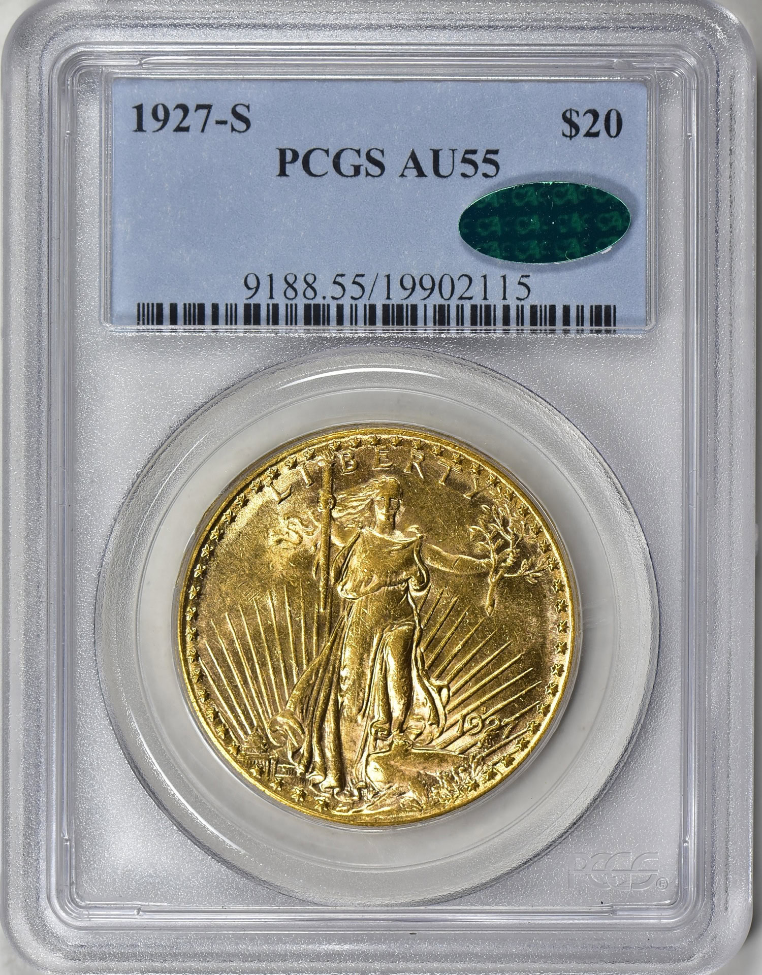 1927-S Saint-Gaudens Gold Double Eagle PCGS AU-55 (CAC Green) (Item ...