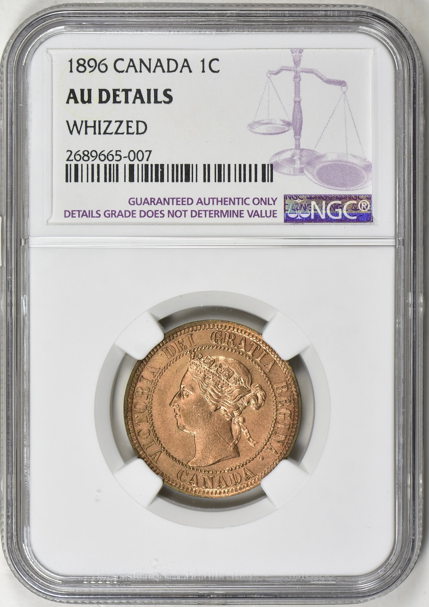 Canada 1896 One Cent NGC AU Details (Item 386639